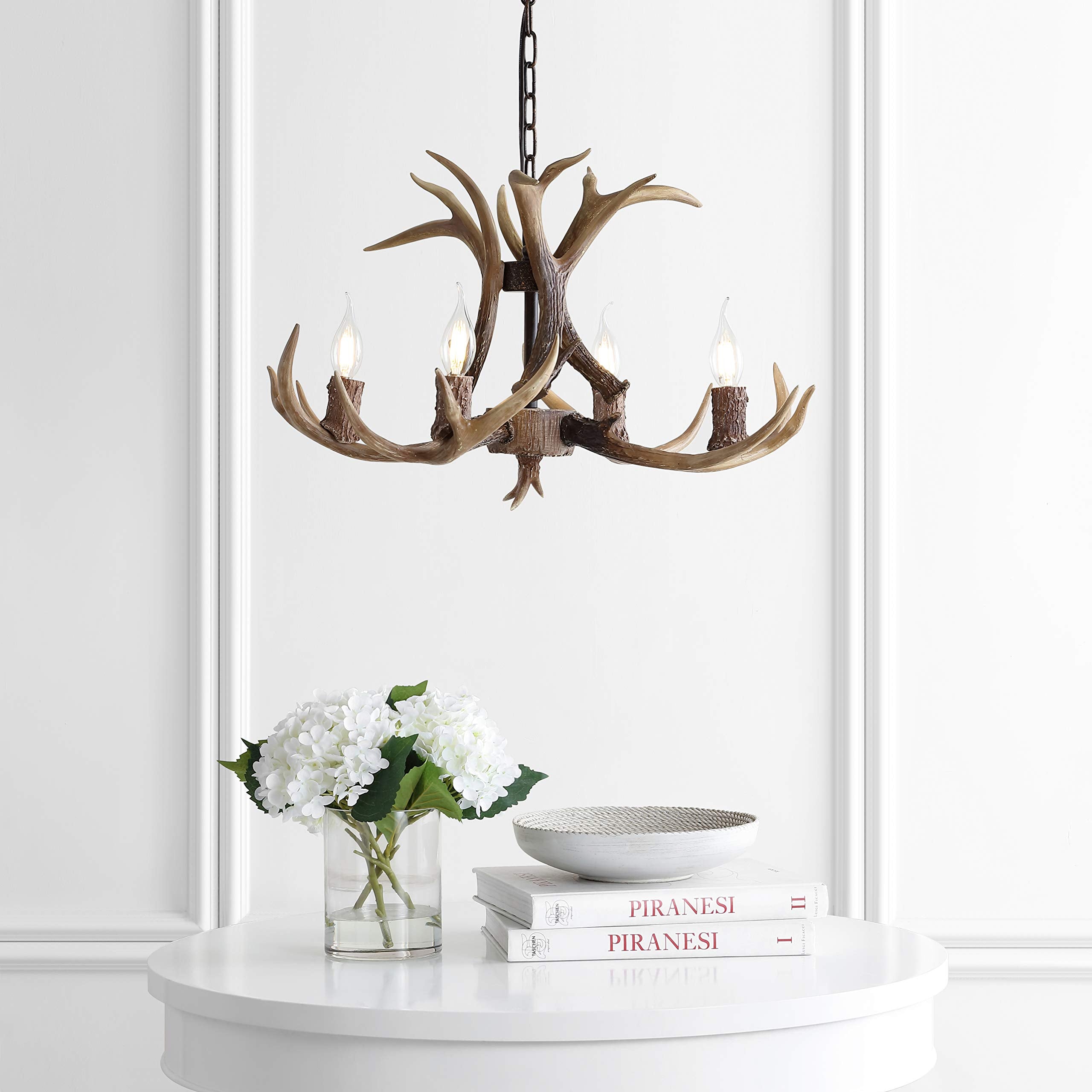 30" Adjustable Resin Antler 5-Light LED Chandelier, Glam, Rustic,Cottage,Transitional, Dimmable Dining Room, Living Room, Kitchen, Foyer, Bedroom, White