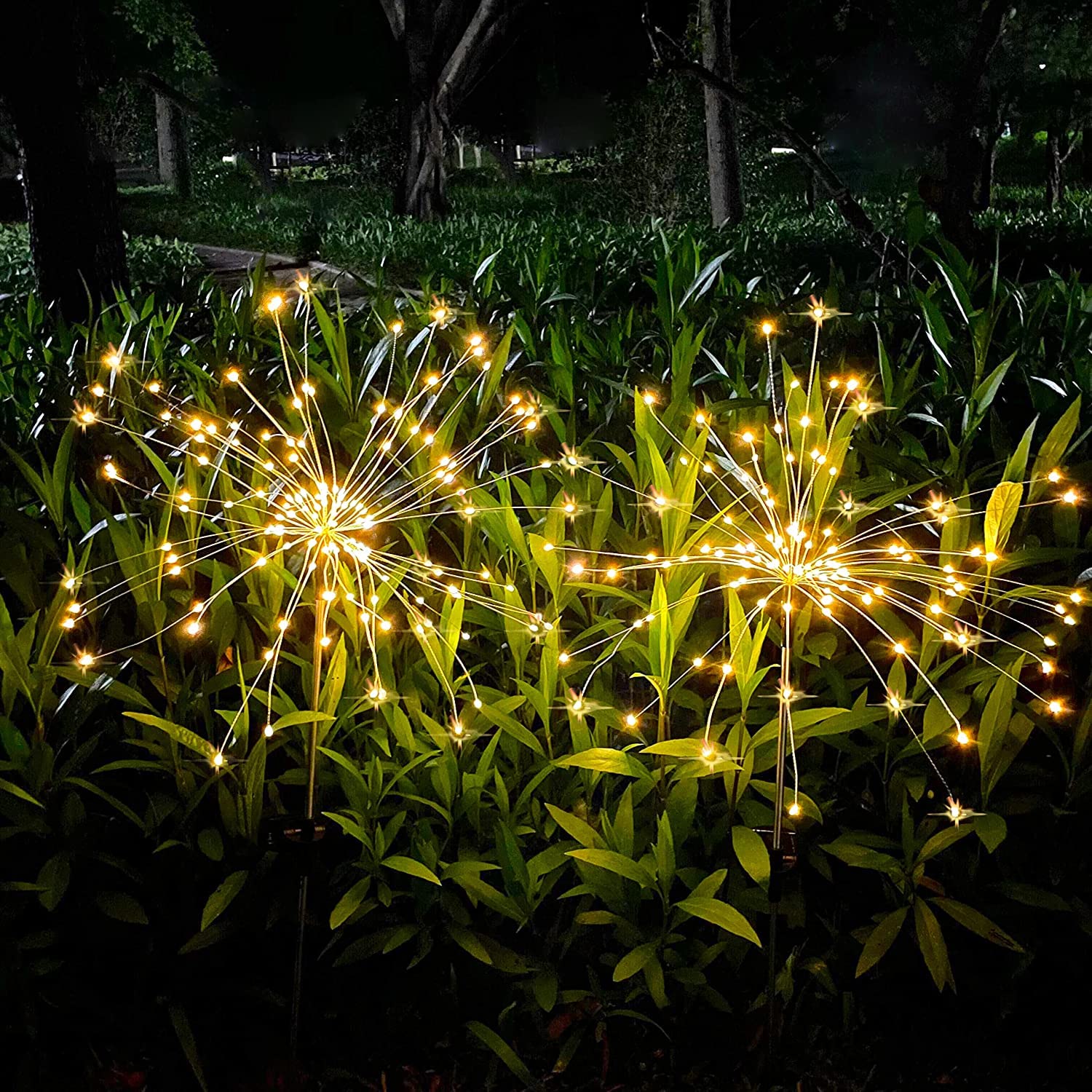 Solar Firework Lights, 2 Pack 120 LEDs 2 Lighting Modes Outdoor Waterproof for Garden Patio Walkway Pathway Party Wedding Christmas Decorative - Cool White