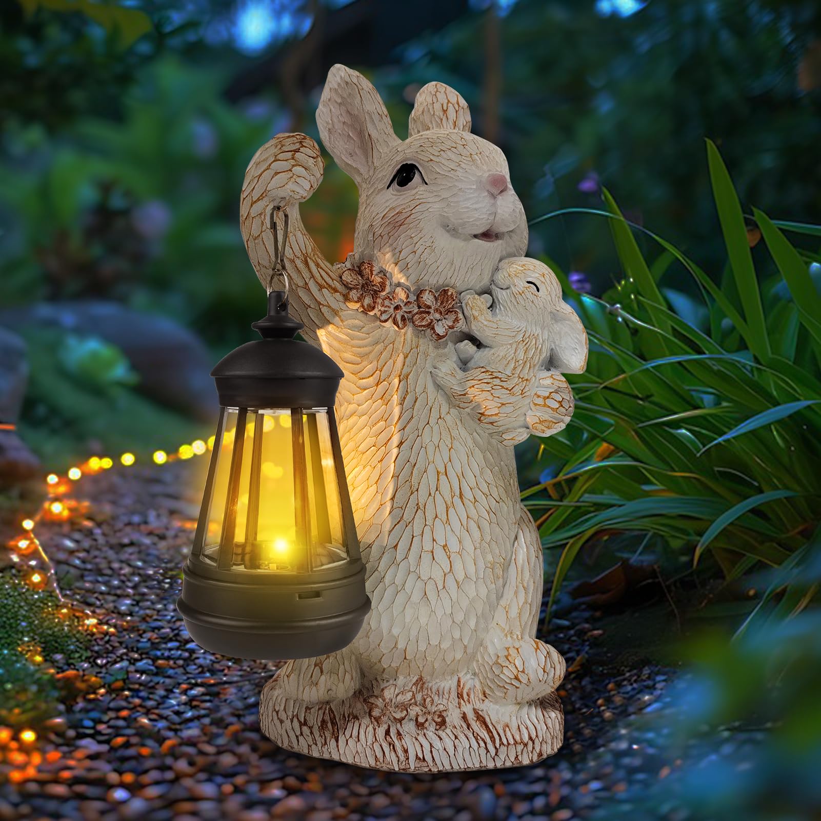 Solar Outdoor Garden Statues Lights, Elephant Figurines with Cute Birds Garden Sculpture Decor, Lucky Elephant Mother Gifts for Women, Men or Daughter, Unique Housewarming Gifts and Yard Decoration