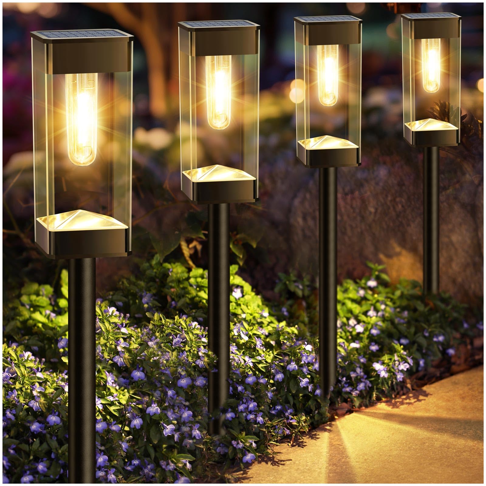 Solar Pathway Lights 8 Pack Solar Outdoor Lights, Upgraded Stainless Steel Garden Lights with LED Tungsten Filament Bulb, Waterproof Solar Power Driveway Lights for Landscape Walkway Yard Lawn