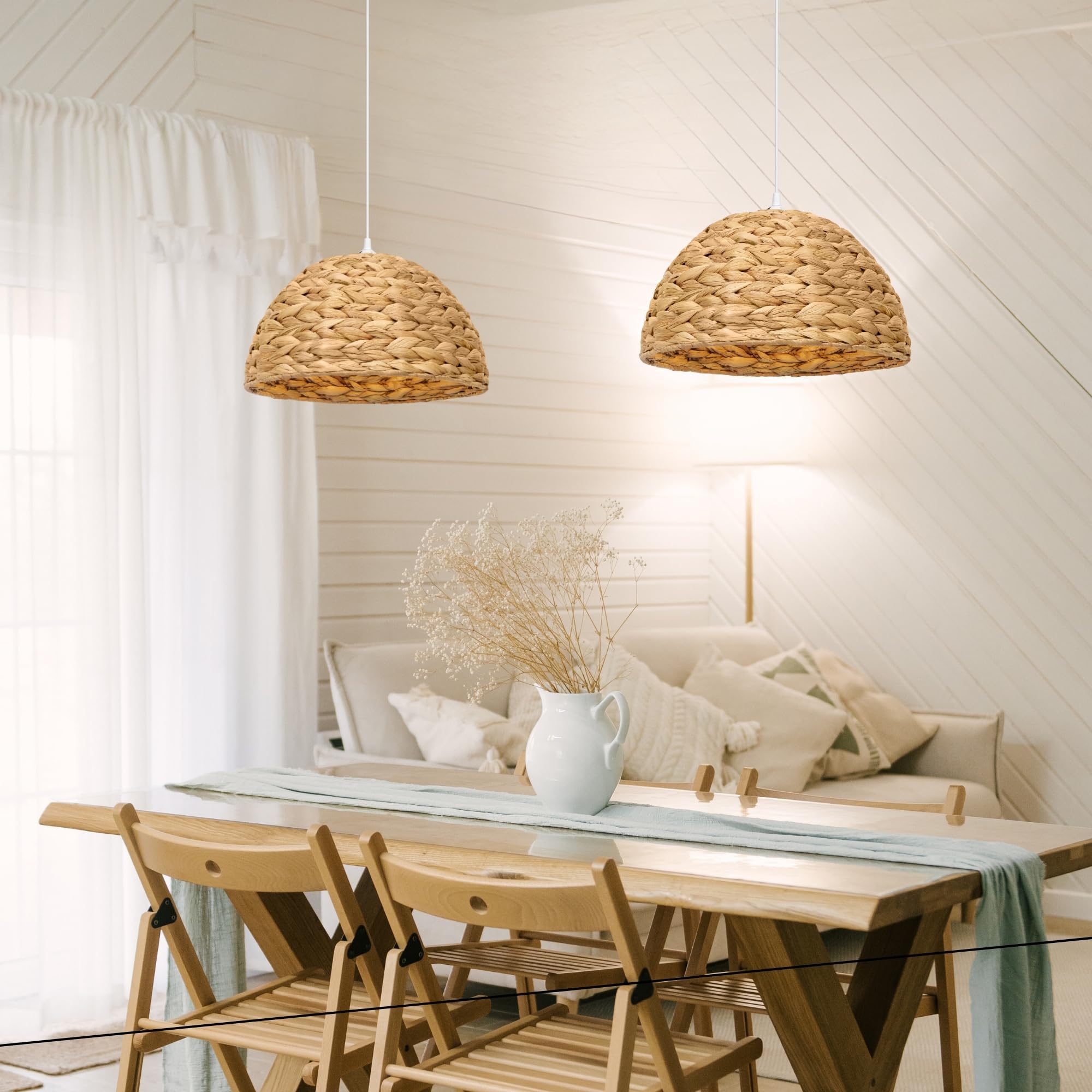 Bamboo Pendant Light - Mini Pendant Lights Bedroom - Natural Elegant Woven Pendant Light; Wood Pendant Light for Home Decor