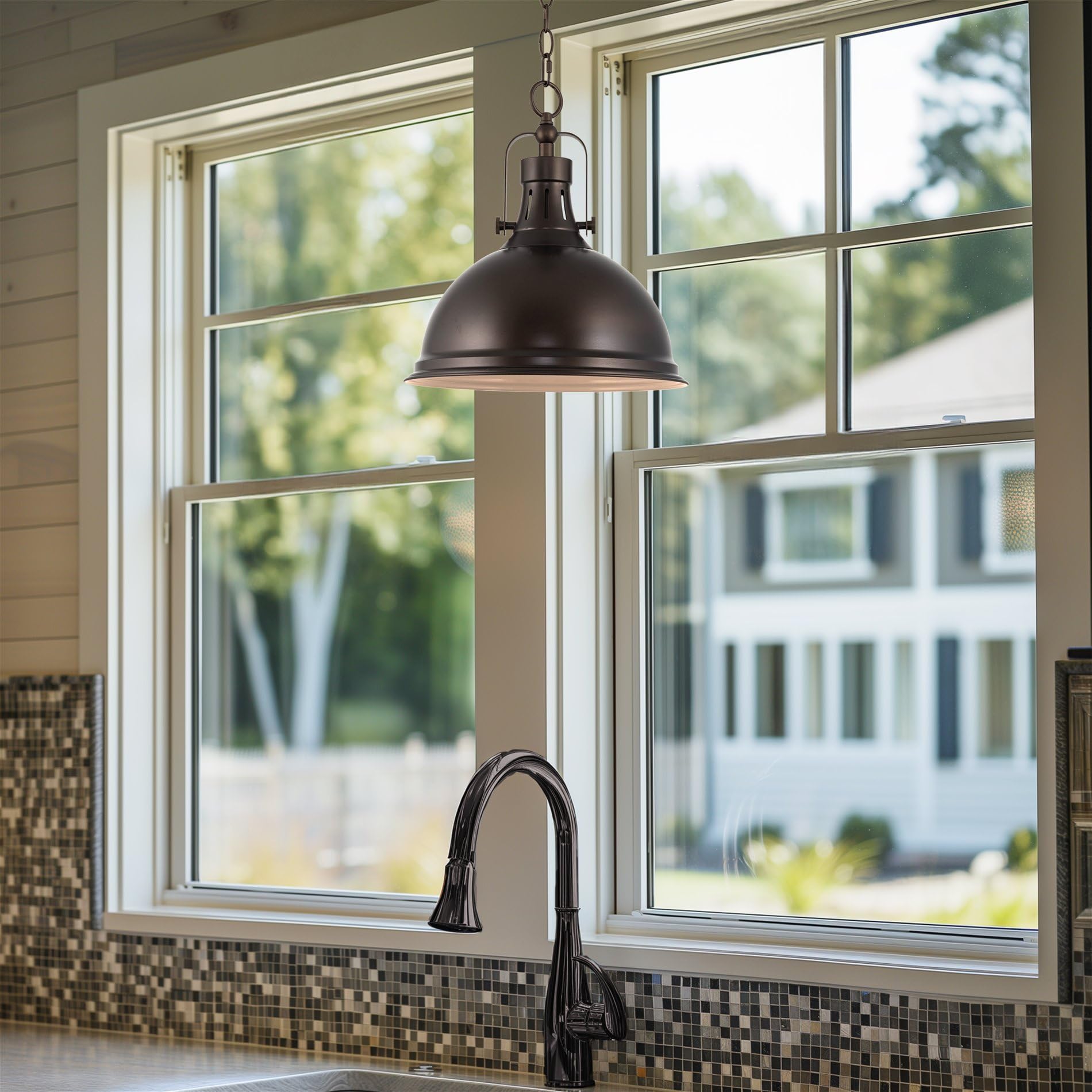 9" Contemporary Industrial Pendant Light, Adjustable Length + Shade Swivel Joint, Brushed Brass Finish