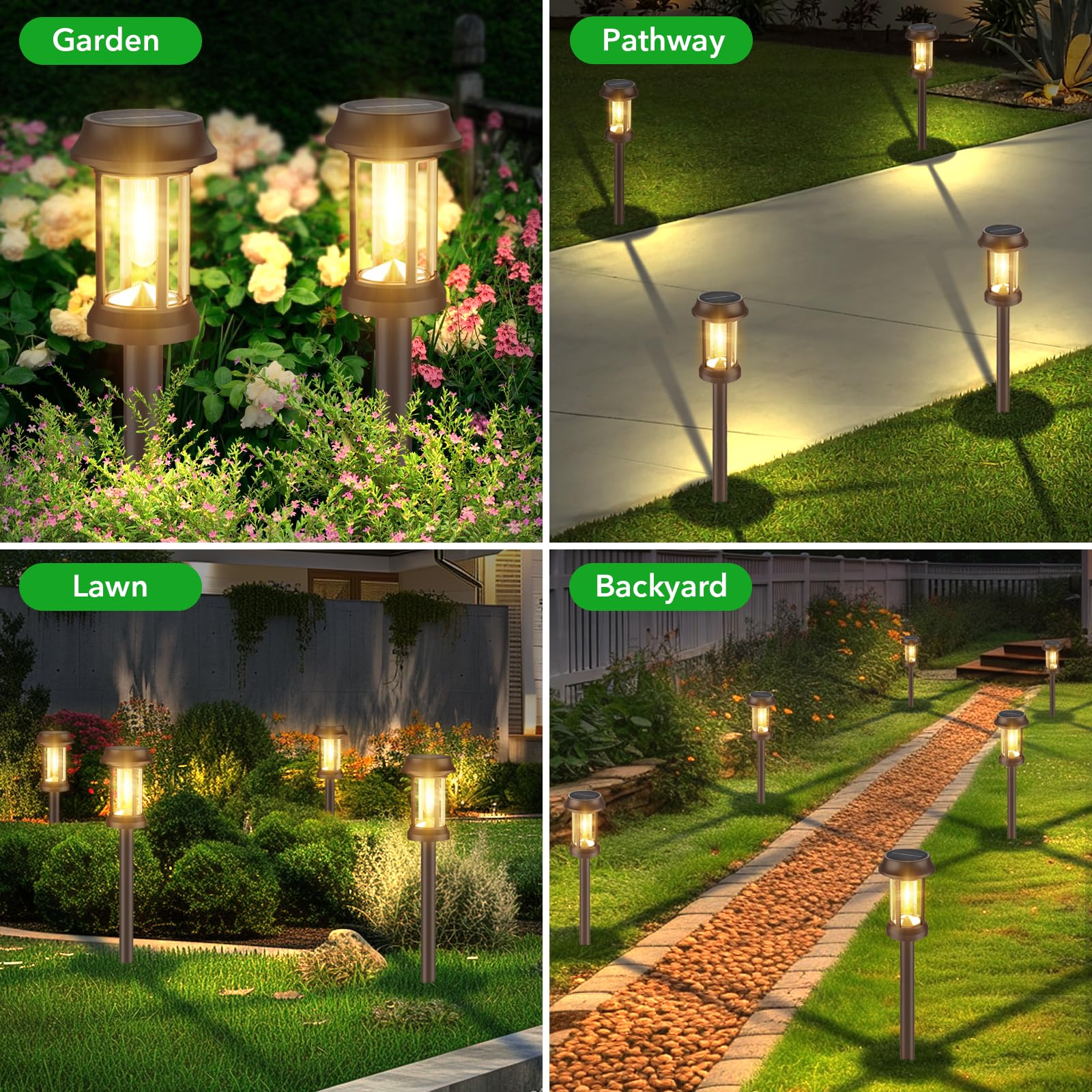 Solar Pathway Lights Outdoor, 8 Pack Solar Lights Outdoor, Glass & Metal Solar Powered Outdoor Lights Maintain 10 Hours of Lighting for Outside Garden Yard Driveway Path Landscape Decor (Black)