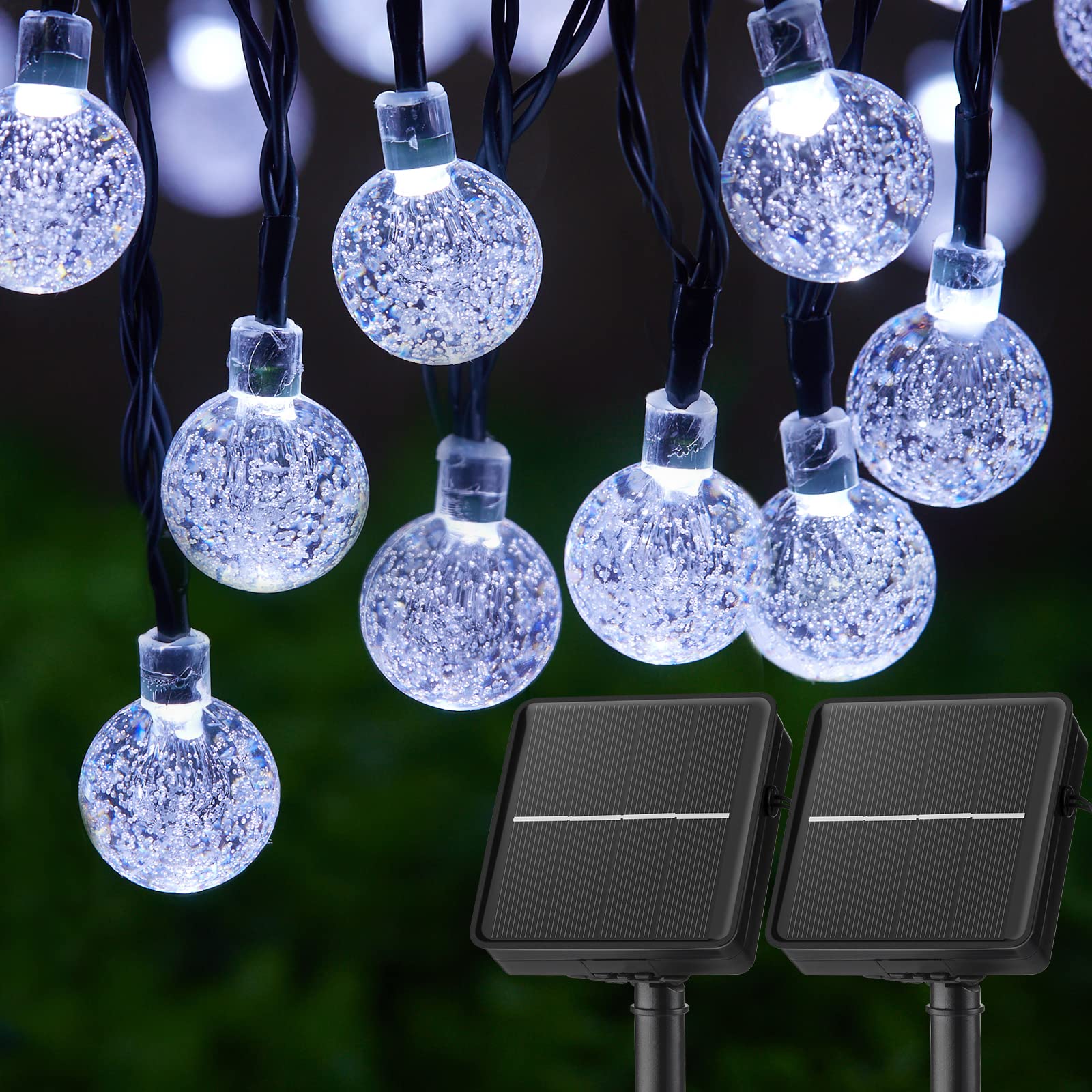 120 LED 72FT Solar Lights Outdoor Waterproof, Crystal Globe Lights with 8 Lighting Modes, Solar Powered Patio Lights for Garden Yard Porch Wedding Party Decor (Warm White)