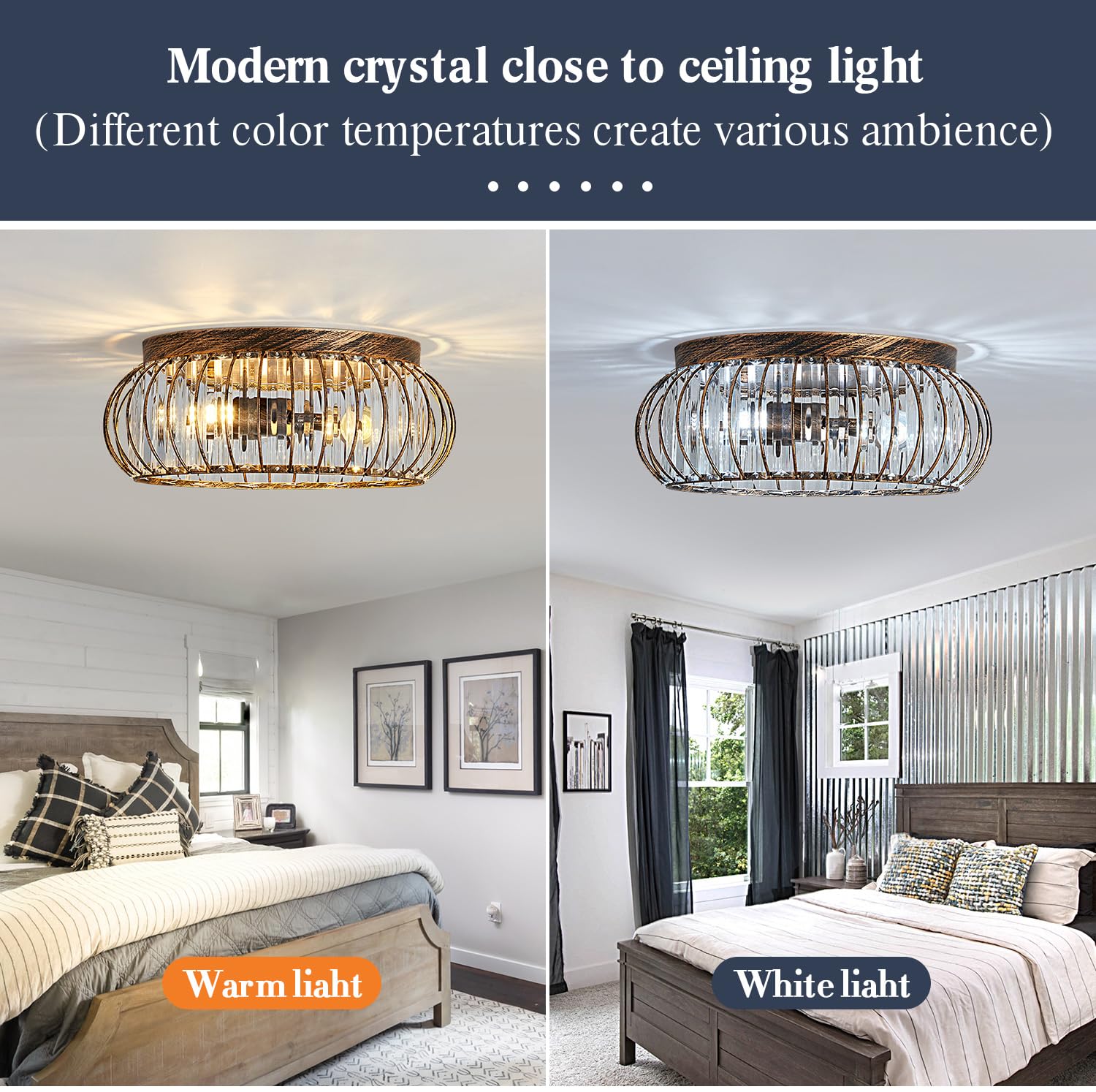 Semi Flush Mount Ceiling Light Fixture Antique Small Crystal Chandelier Indoor Lighting for Bathroom Hallway Cafe Bar Porch Hall（Black）