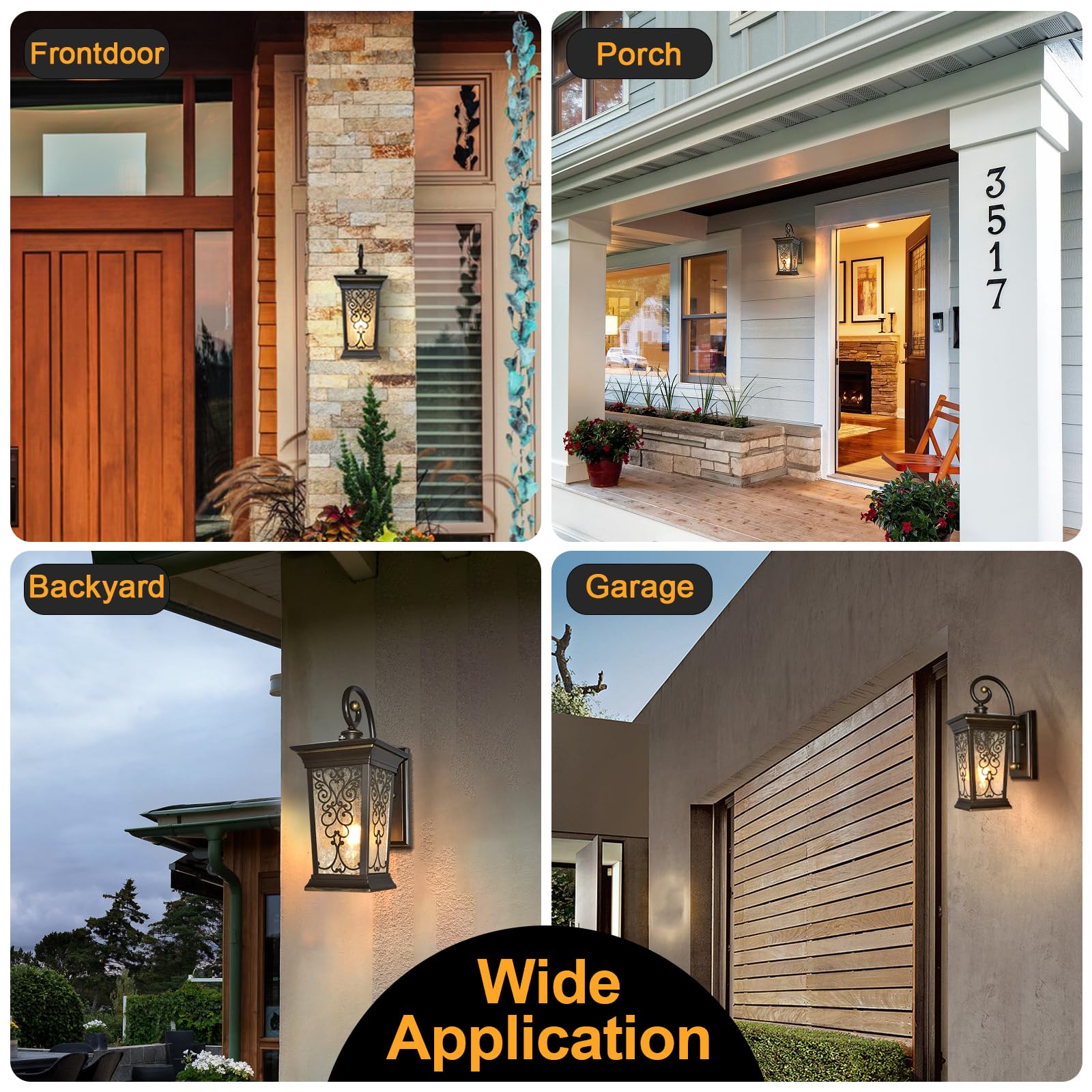 Outdoor Wall Lights Fixture, Exterior Wall Lanterns, Waterproof&All-Weather Wall Sconce, Porch Outside Lights for Entryway, House Front Door Patio Garage, E26 Base&Clear Seeded Glass.