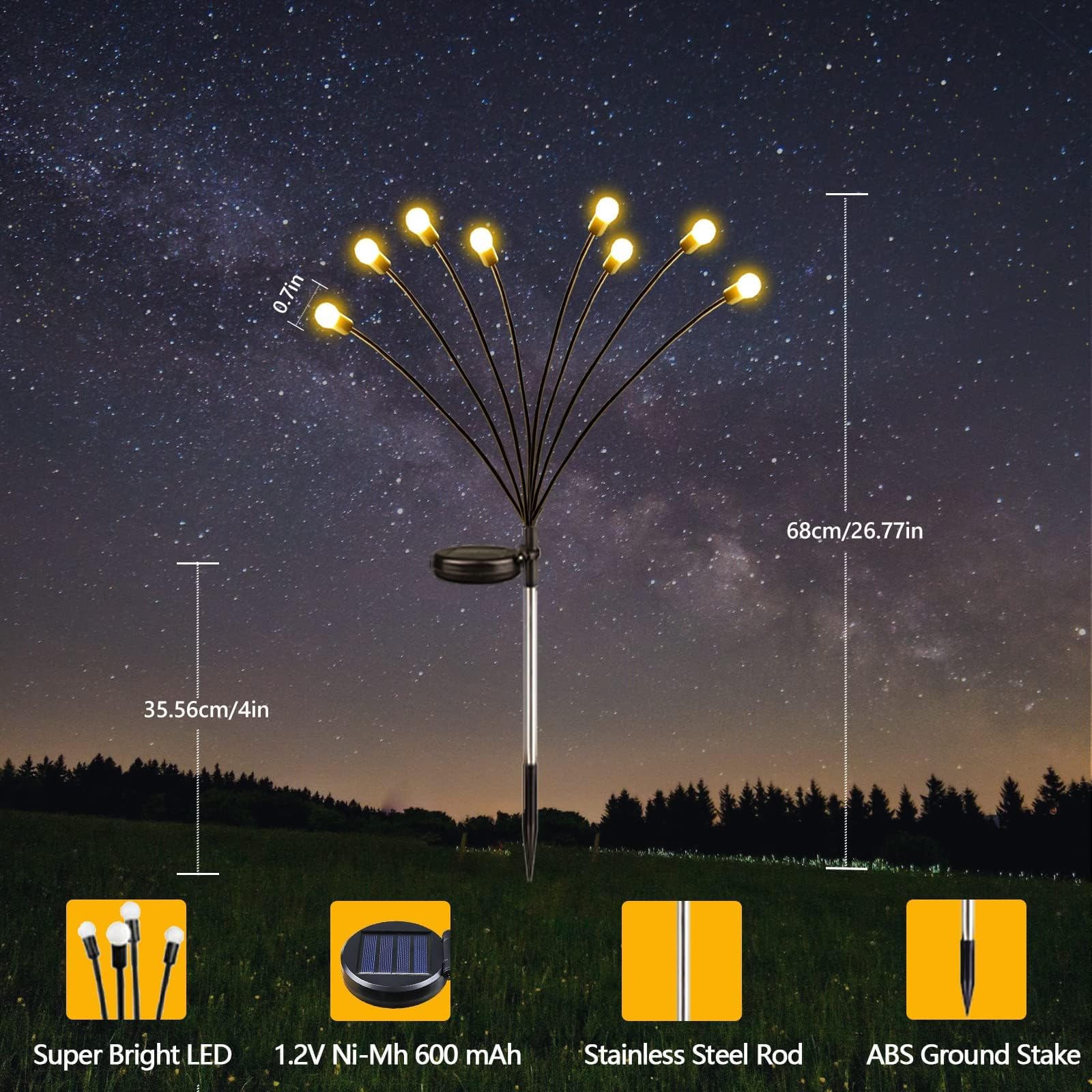 6-Pack Solar Garden Lights, 48 LED Firefly Lights Solar Outdoor (Sway by Wind), Waterproof Swaying Solar Lights for Outside Fairy Garden Decor Yard Patio Pathway Landscape Decorations (Warm White)