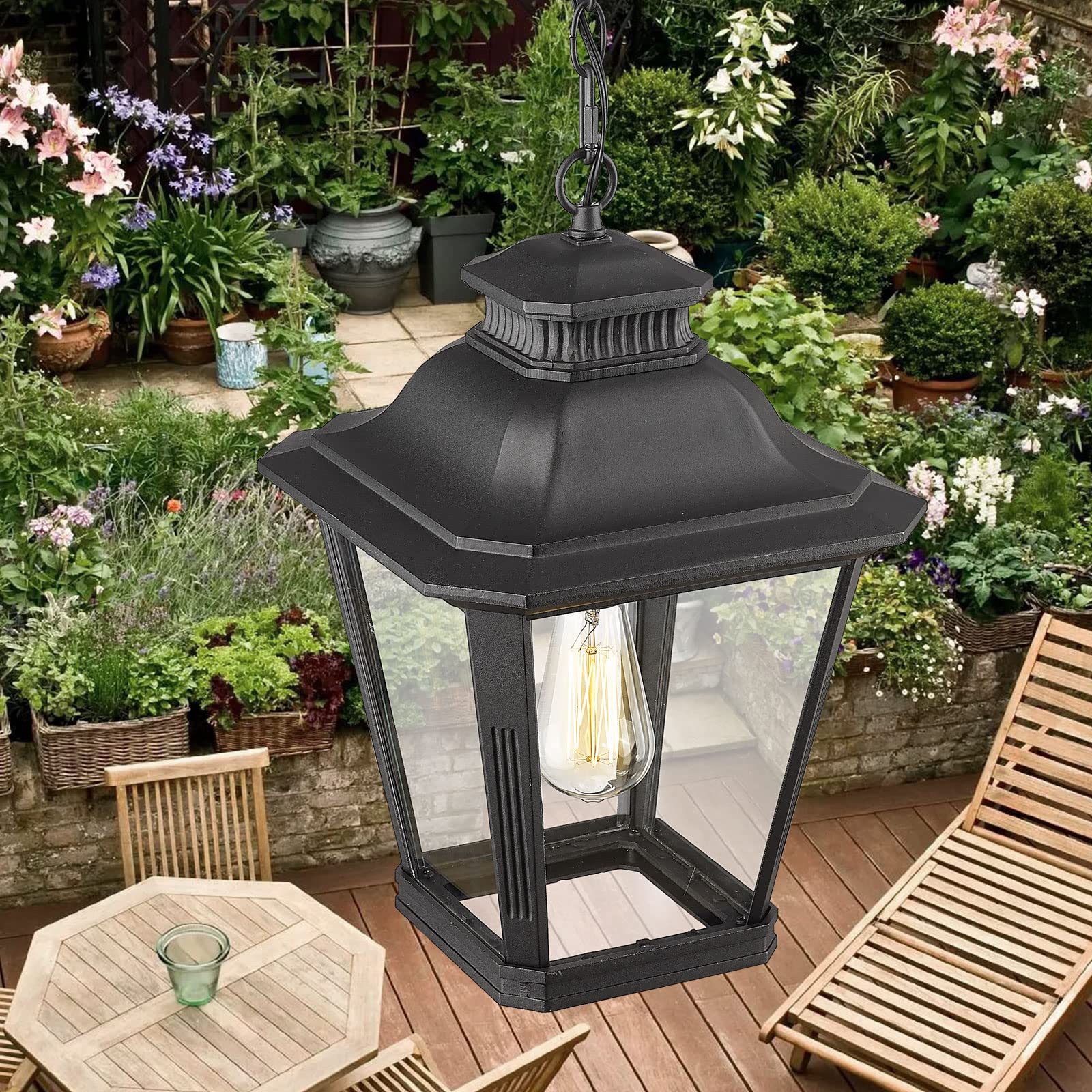 Outdoor Pendant Light for Porch, Exterior Hanging Lantern Outdoor Chandelier in Black Finish for Entryway, Doorway, Farmhouse, Foyer