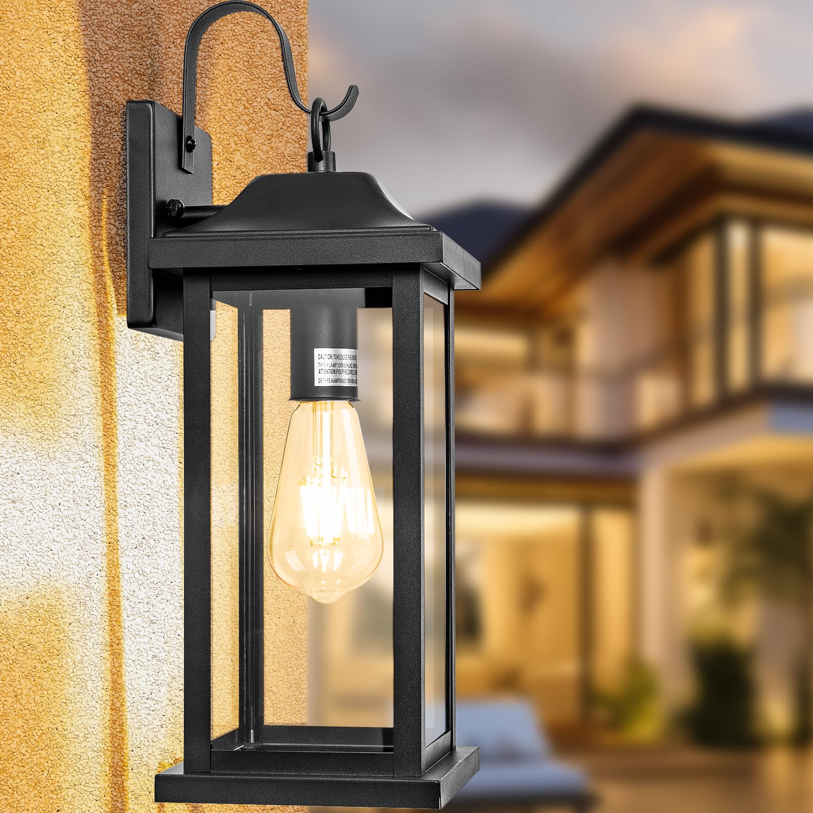 2-Pack 17 Inch Large Outdoor Light Fixtures, Exterior Matte Black Wall Sconces IP65 Waterproof Anti-Rust, Porch Lights with Clear Glass Outside Modern Wall Lanterns E26 Bulb Base