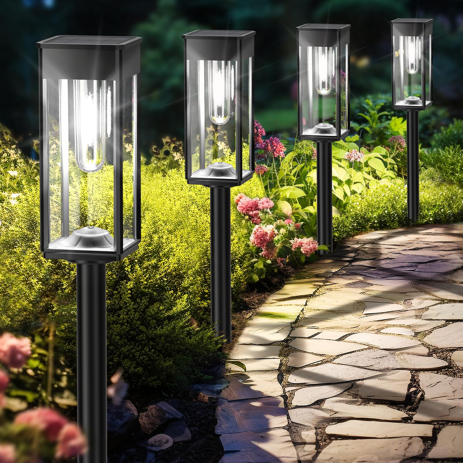 Solar Pathway Lights Outdoor, 6 Pack Solar Garden Lights Waterproof Bright LED Path Lights Solar Powered for Outside Yard Patio Lawn Walkway Driveway Decor Landscape Lighting (Cool White)