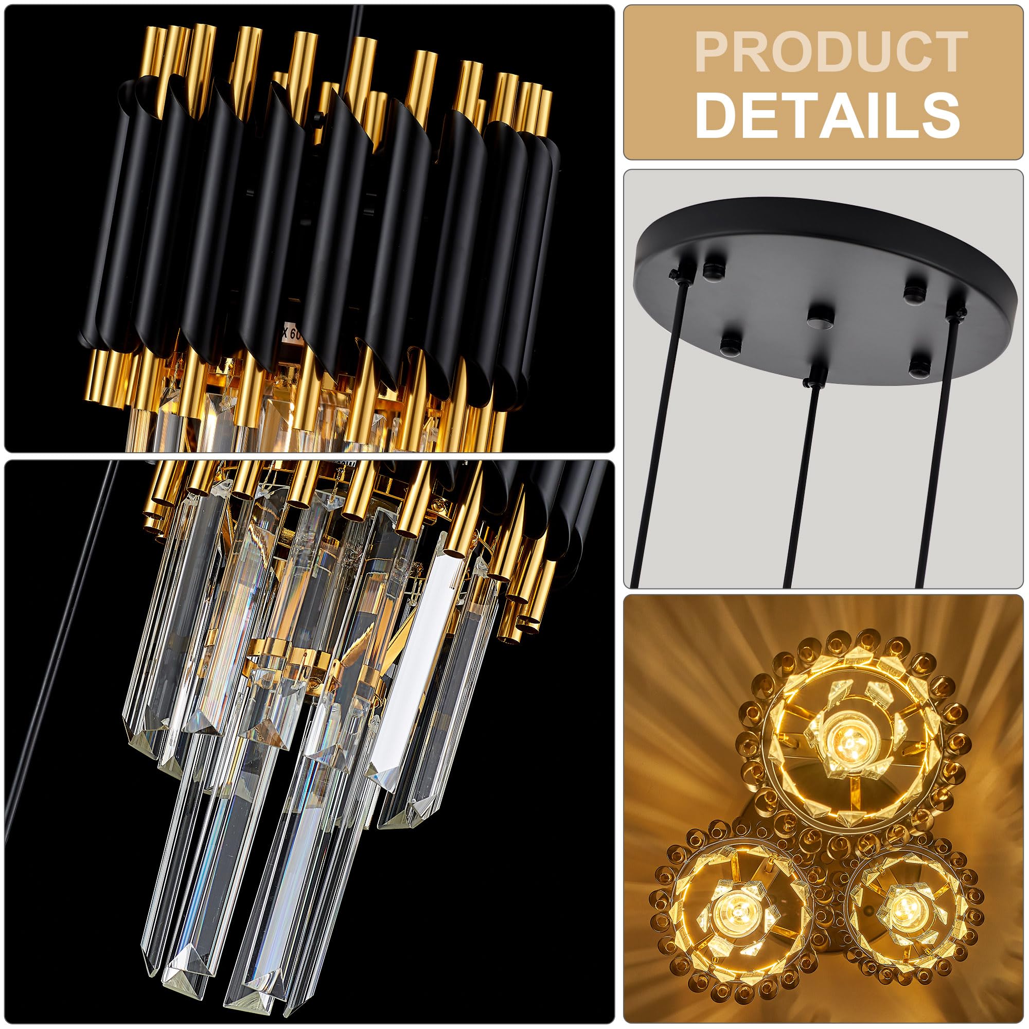 Gold Crystal Pendant Light Mini Modern Luxury Crystal Pendant Light Perfect for Dining Room, Bedroom, Kitchen, Living Room 3-Pack