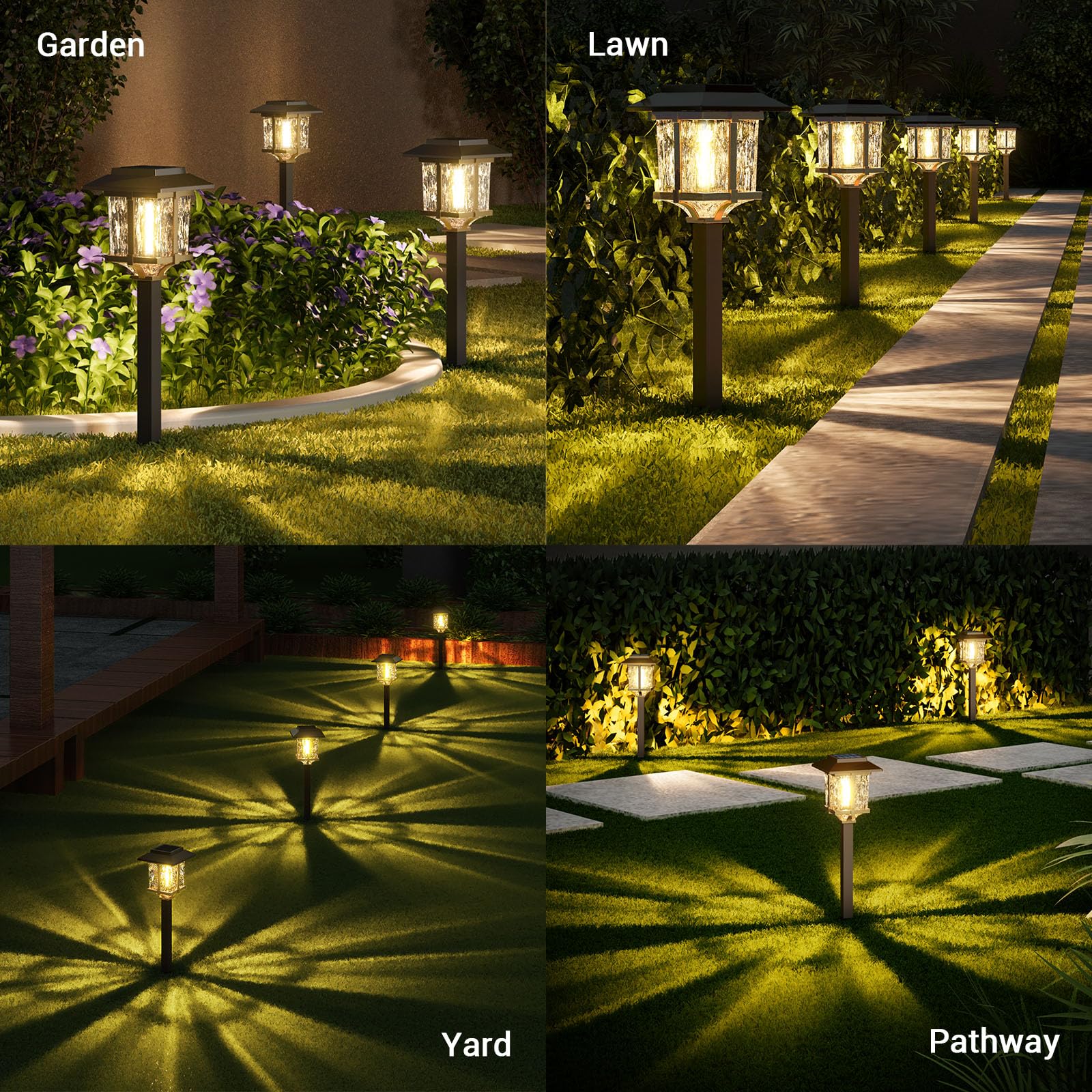 Solar Lights Outside - 6 Pack Solar Lights Outdoor Waterproof, 2 Tone-Bronze & Wood Color, 15 LM LED Auto On/Off Glass Outdoor Solar Lights for Yard Garden Pathway Walkway Driveway(Warm White)