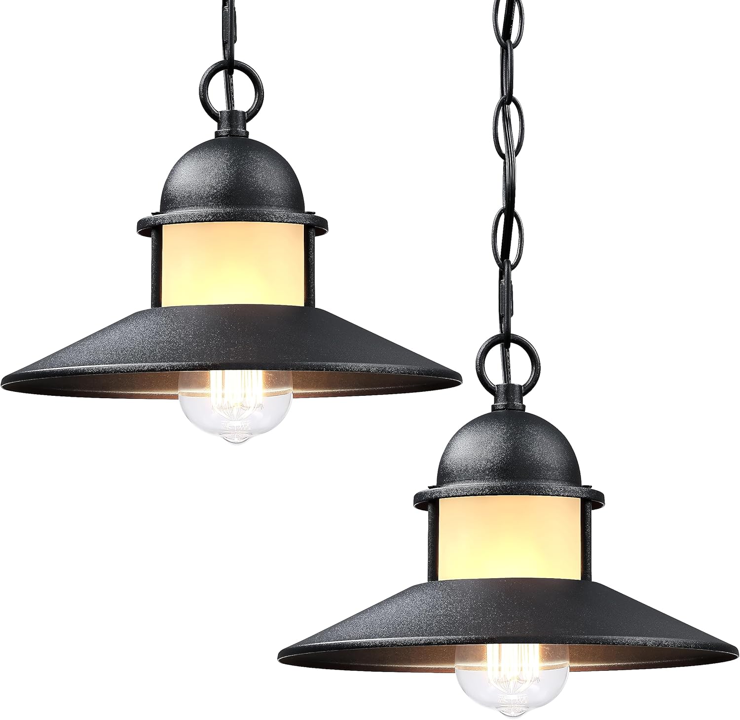 Outdoor Pendant Lights for Porch,2 Pack Farmhouse Exterior Hanging Lights Fixture with Adjustable Chain,Black Outside Lights for House Front Door Ceiling Porch Patio Entryway Foyer