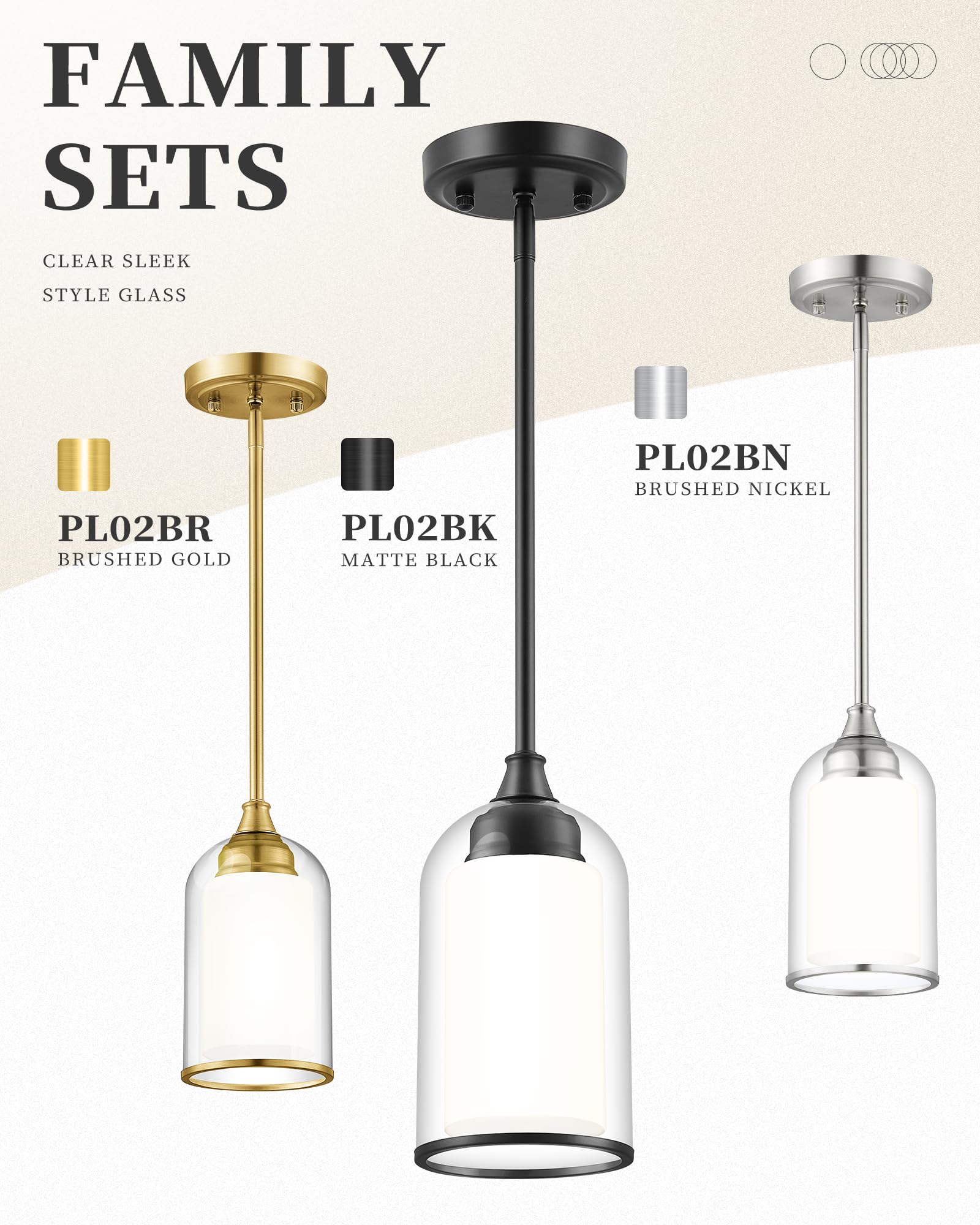 2 Pack Pendant Lights, Vintage Dual Glass Hanging Lamp, Brushed Gold Pendant Lights Kitchen Island with Clear and Milk Glass, Pendant Lighting for Dining Room PL02BR-2PK