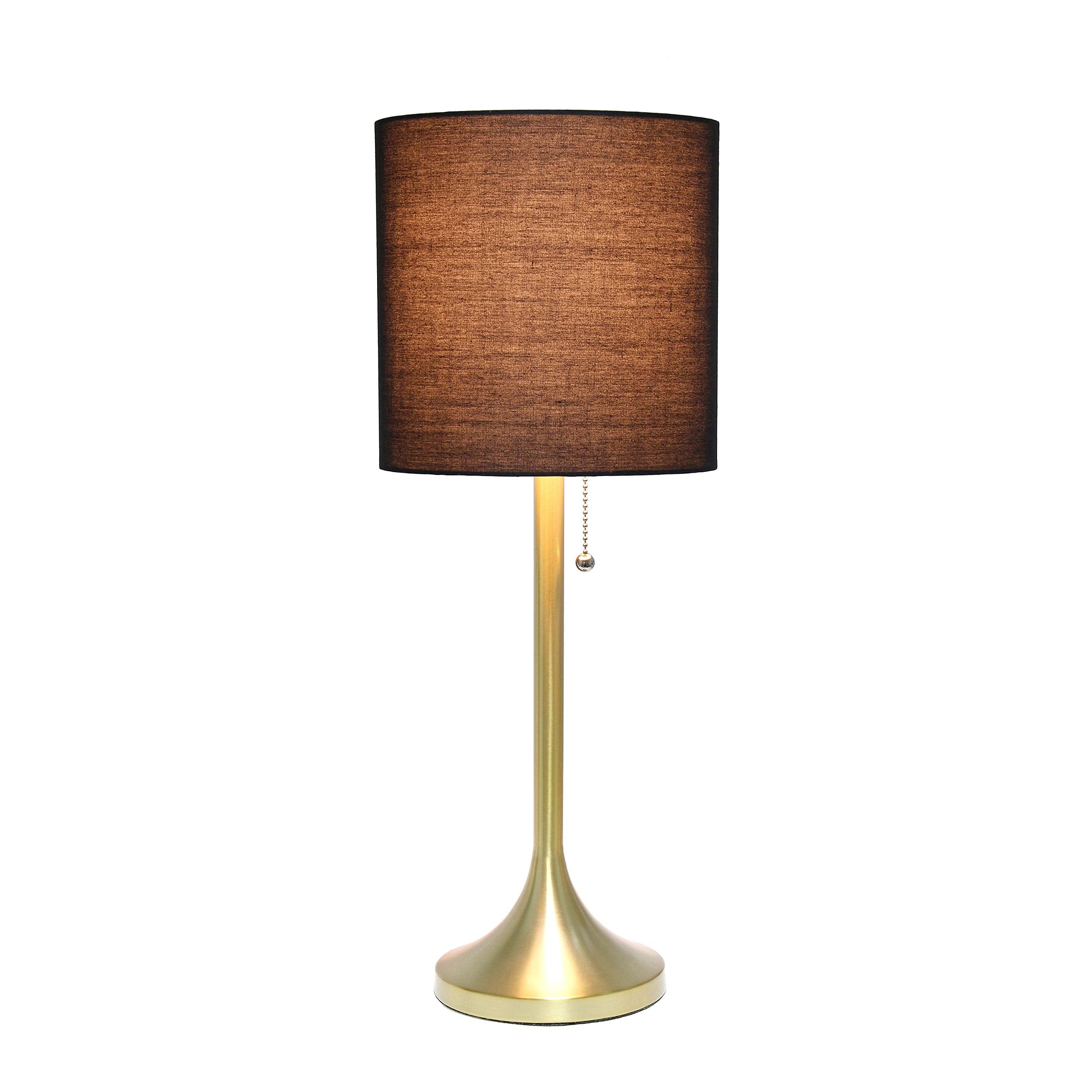 Tapered Fabric Drum Shade Table Lamp, Gold and White, 8 x 8 x 21