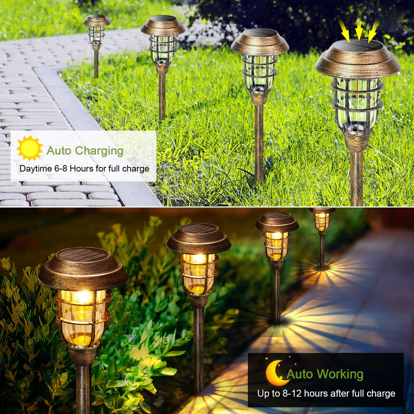 Solar Pathway Lights Outdoor, 8 Pack Bright Solar Lights Outdoor, IP65 Waterproof Auto On/Off Solar Garden Lights Solar Powered Landscape Lighting for Yard Patio Walkway Driveway