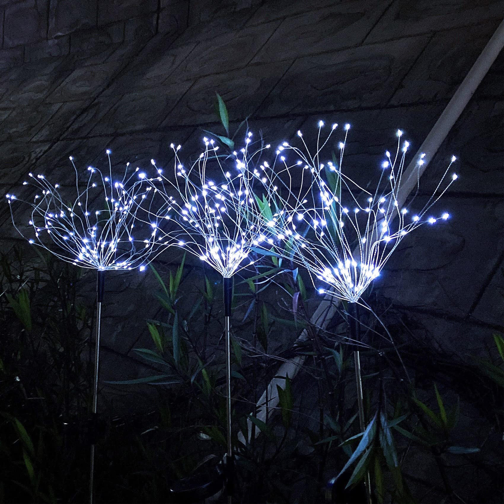 Solar Firework Lights, 2 Pack 120 LEDs 2 Lighting Modes Outdoor Waterproof for Garden Patio Walkway Pathway Party Wedding Christmas Decorative - Cool White