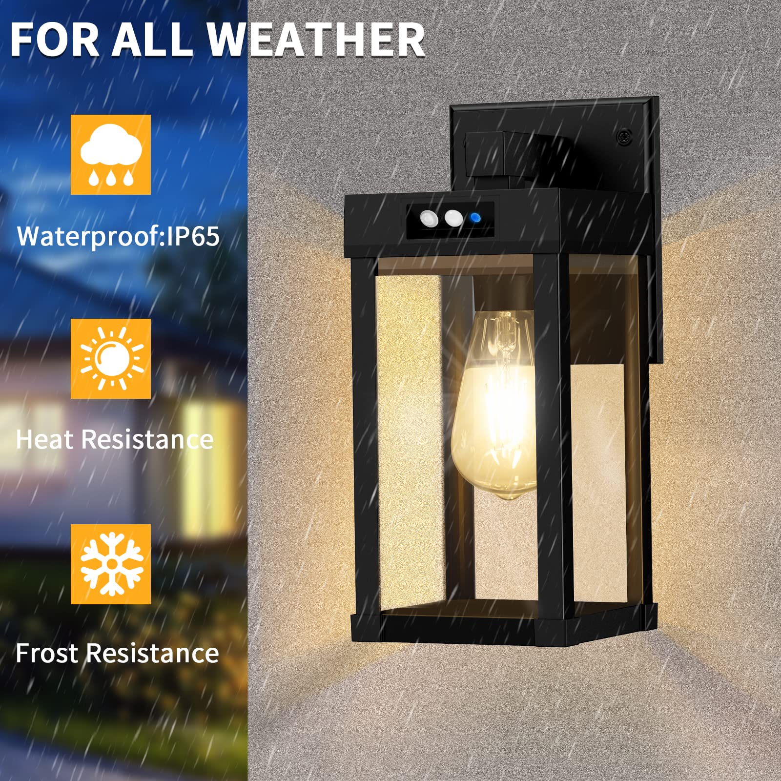 Solar Wall Lights Outdoor, Solar Wall Sconce with 3 Lighting Modes & Motion Sensor, Waterproof Solar Porch Light with Clear Panel, Solar Wall Lantern Light Fixture for Garage Porch Yard Front Door