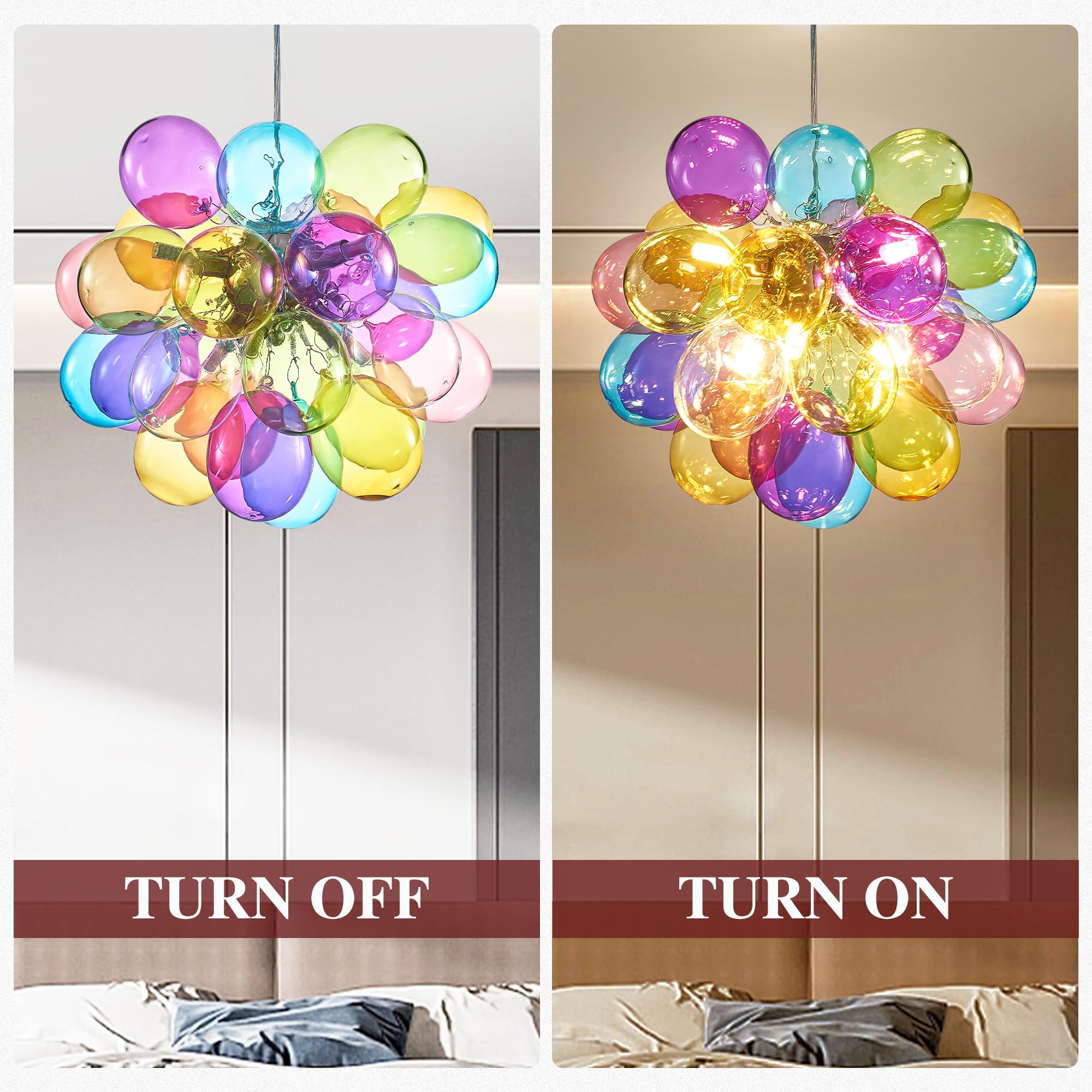 Semi Flush Mount Ceiling Bubble Ball Chandelier Lighting Dia 20 Inch Gold Clear Ribbed Blown Glass Chandeliers Ceiling Medallions Light Fixtures for Bedroom, Living Room, Entry, Bathroom