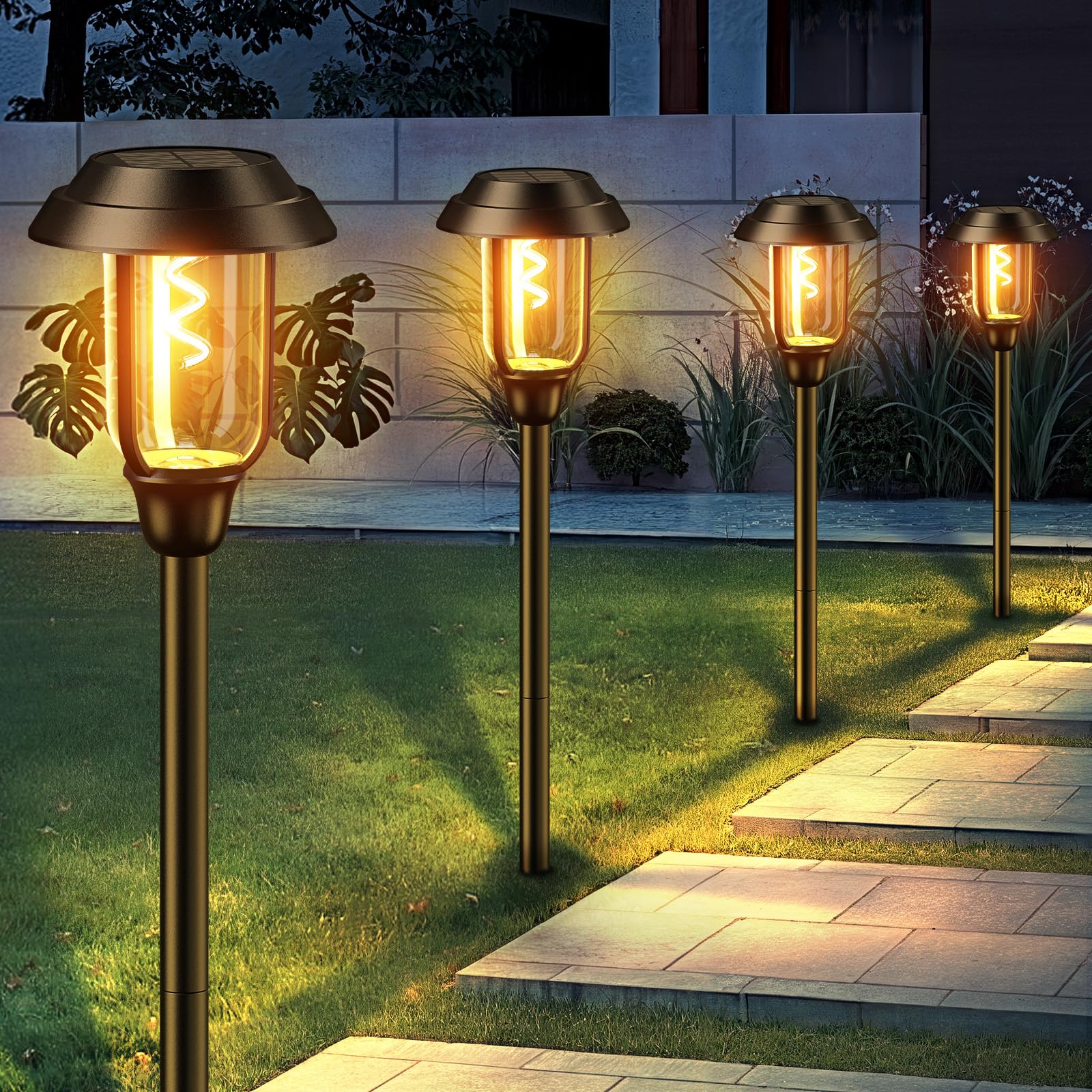 Solar Pathway Lights Outdoor, 8 Pack 2X Bigger Solar Lights Outdoor, Bright Long Lasting Solar Landscape Path Lights Waterproof Outdoor Solar Garden Lights for Yard Lawn Walkway Driveway