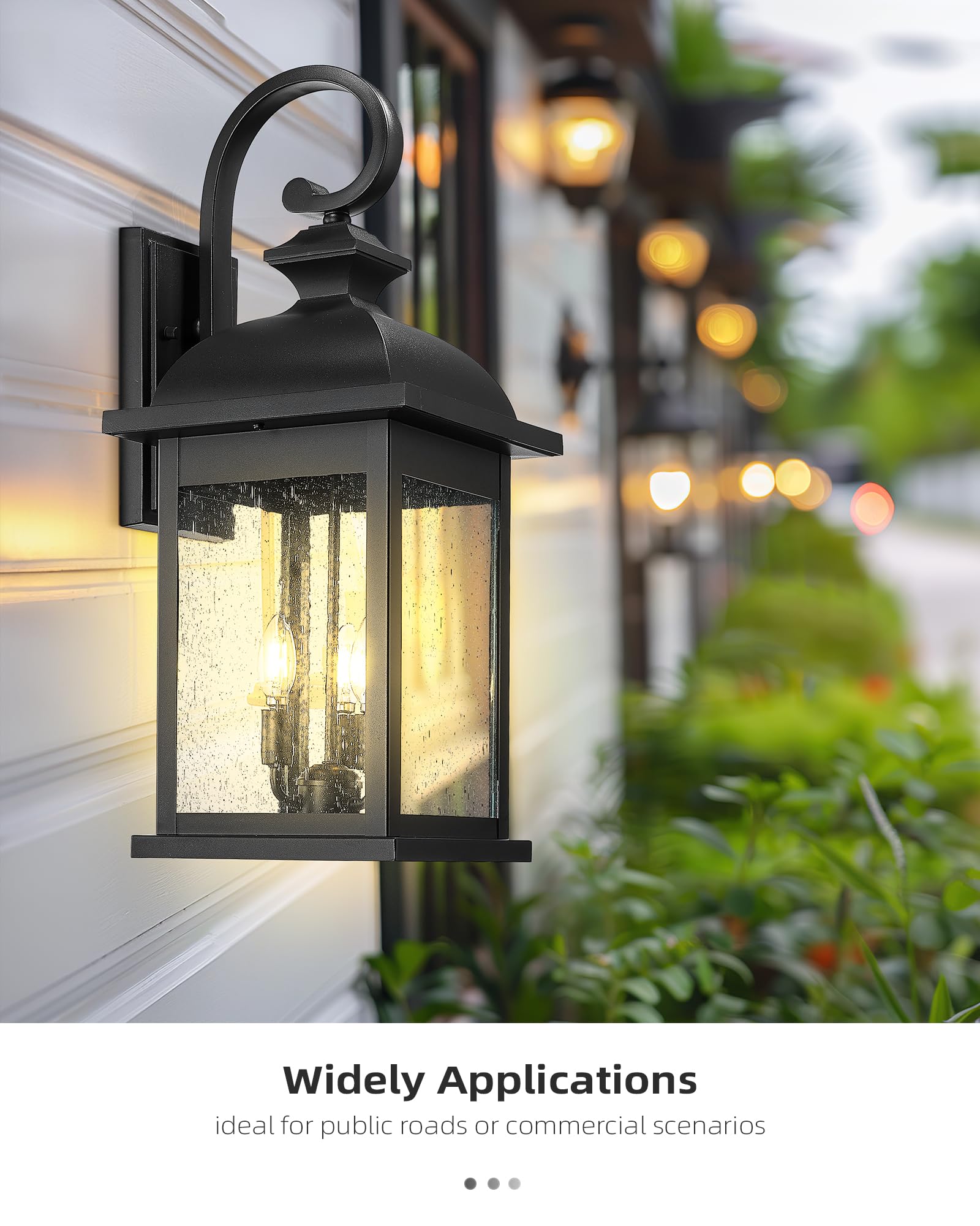 FEMILA Outdoor Wall Light Fixture,1-Light Exterior Waterproof Wall Sconce,E26 Socket Front Porch Lights,Anti-Rust Matte Black Finish with Seeded Glass Lampshade,4FD54B-BK