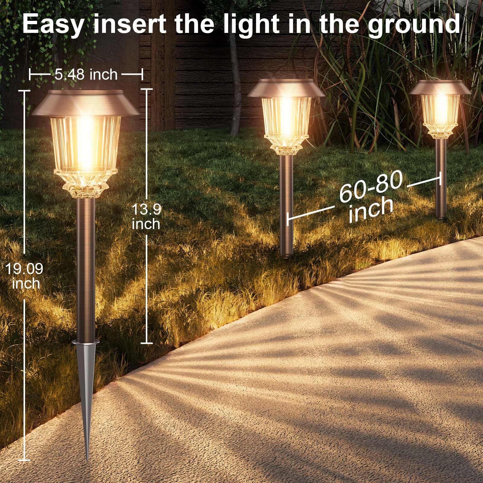 Solar Pathway Lights Outdoor - 6 Pack Solar Lights Outdoor Waterproof, 10-40 LM Dimmable Auto On/Off Solar Outdoor Lights Yard Garden Walkway Driveway (Warm White)