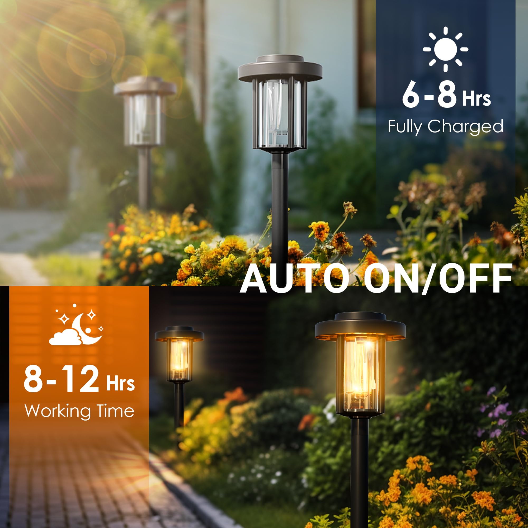 Solar Pathway Lights, 8 Pack Garden Solar Outdoor Lights, IP65 Waterproof Landscape Lighting for Yard and Walkway, Solar Powered Garden Decor for Outside Patio Porch, Warm White