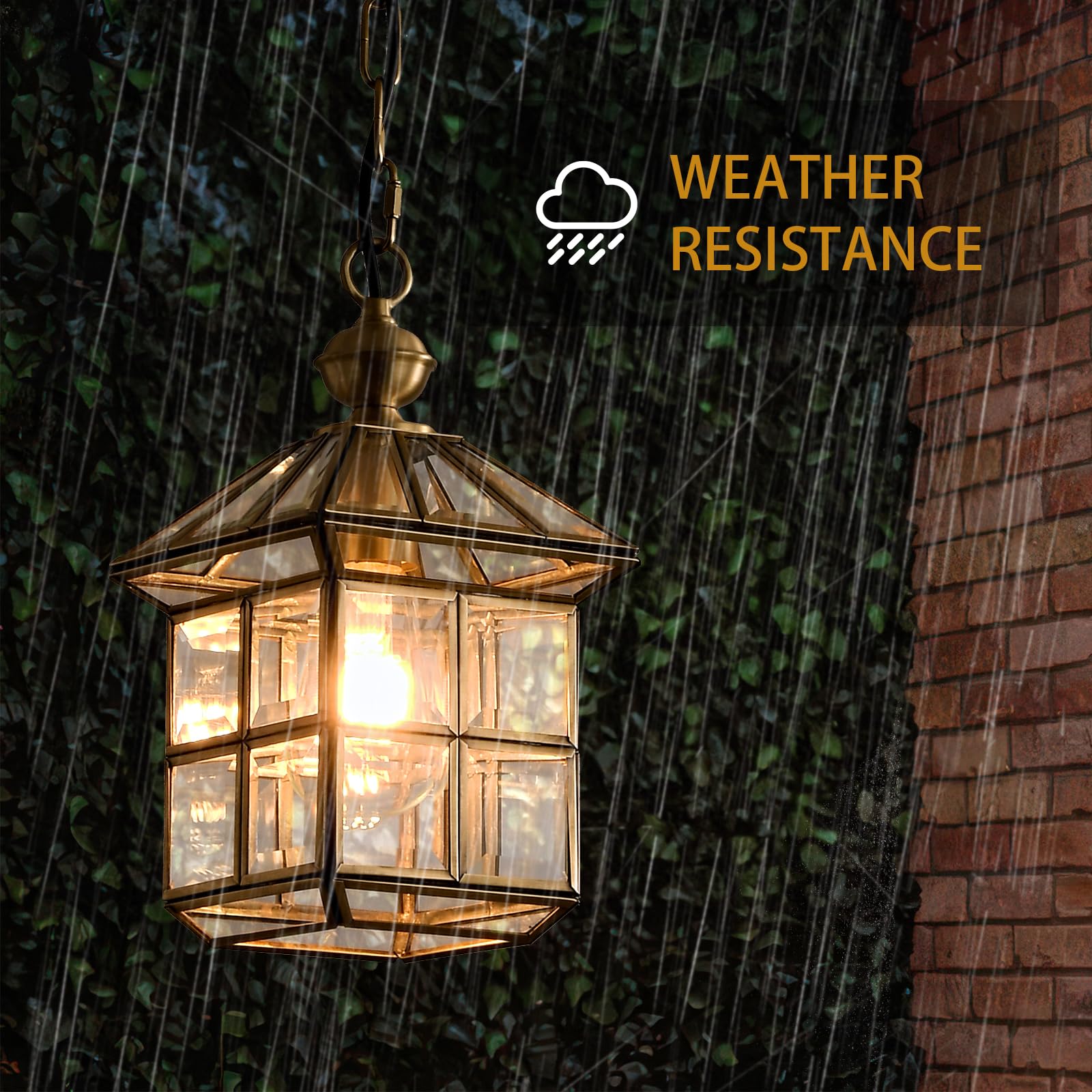 Mi Copper Brass Outdoor Pendant Light 12.6in Exterior Lantern Hanging Light Fixture Waterproof Anti-Rust Porch Light Outdoor Chandelier for Porch Kitchen Dining Room Entryway Patio