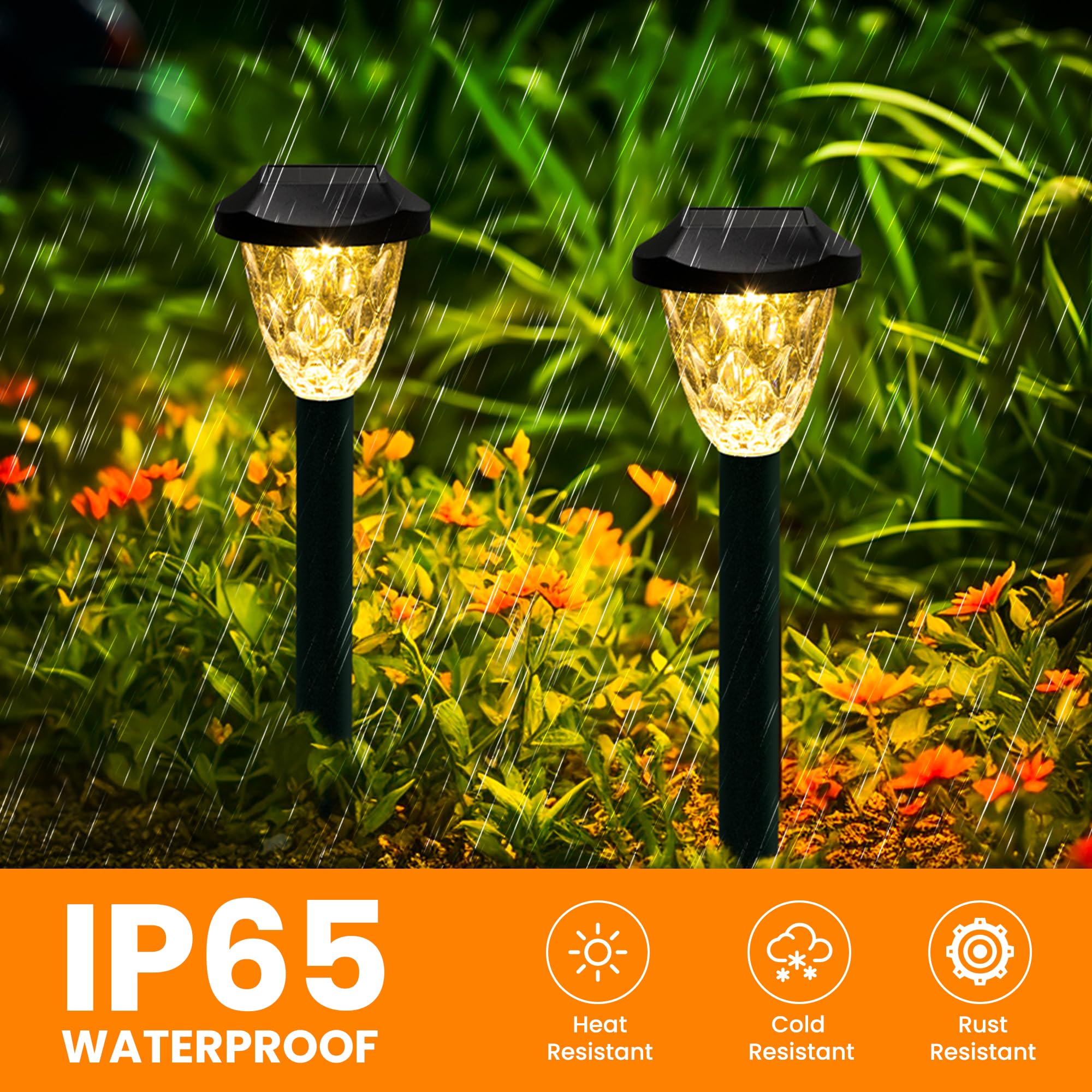 16 Pack Solar Outdoor Lights, Bright Solar Pathway Lights with Great Pattern, Waterproof Auto On/Off Solar Lights for Outside Garden Walkway Driveway Lawn Pathway