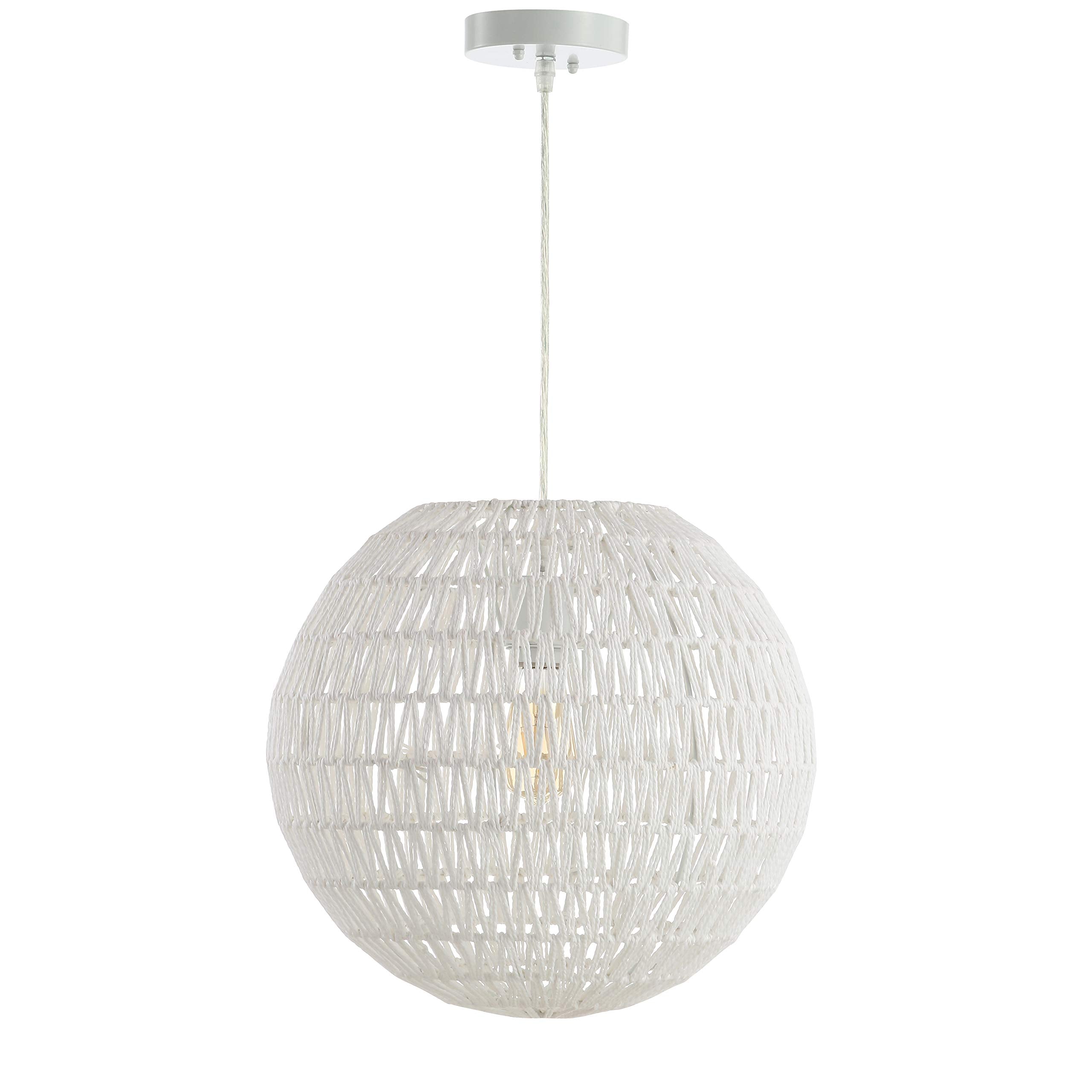 15.7" Woven Rattan Orb LED Pendant Minimalist Modern Contemporary Transitional Bohemian Modern Dimmable Adjustable Dining Room Living Room Kitchen Foyer Bedroom Hallway, White