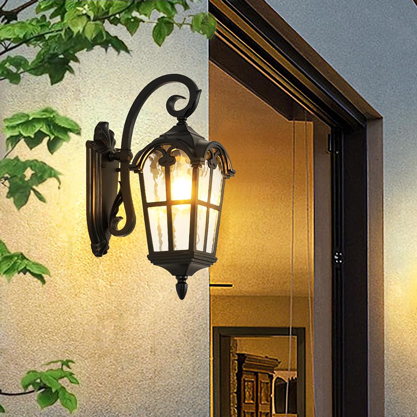 Gold Outdoor Wall Light for House Porch Hallway Doorway Patio Garden, Anti-Rust Aluminum Exterior Wall Sconce Light Fixtures Wall Mount Waterproof Wall Lantern with Water Ripple Glass