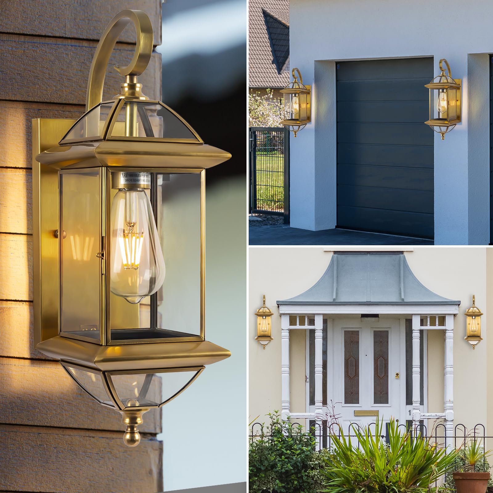 Gold Copper Wall Light Fixture Outdoor 18 Inch, Large Oil Rubbed Brass 100% Solid Copper Outside Wall Mounted Porch Lantern with Clear Glass, Golden Classic Exterior Sconce for Patio Garage Front Door