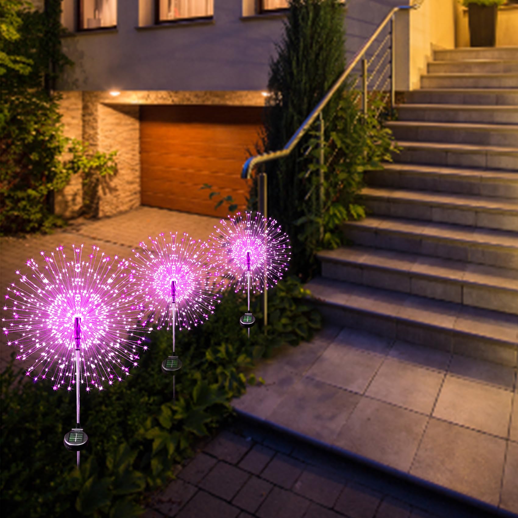 Outdoor Solar Lights Firework, 2 Pack 120 LEDs Waterproof Solar Lights for Outside Garden Yard Pathway Fence - Warm White