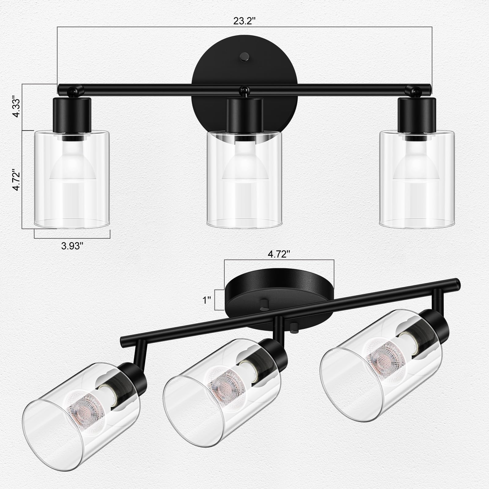 4 Light Led Track Light,Glass Lightshade Track Lighting Kits,4 Way Modern Ceiling Spot Lights for Kitchen,Dining Room,Bedroom,Hallway,Flexibly Rotatable Light Head,Black,Not GU10 Bulb