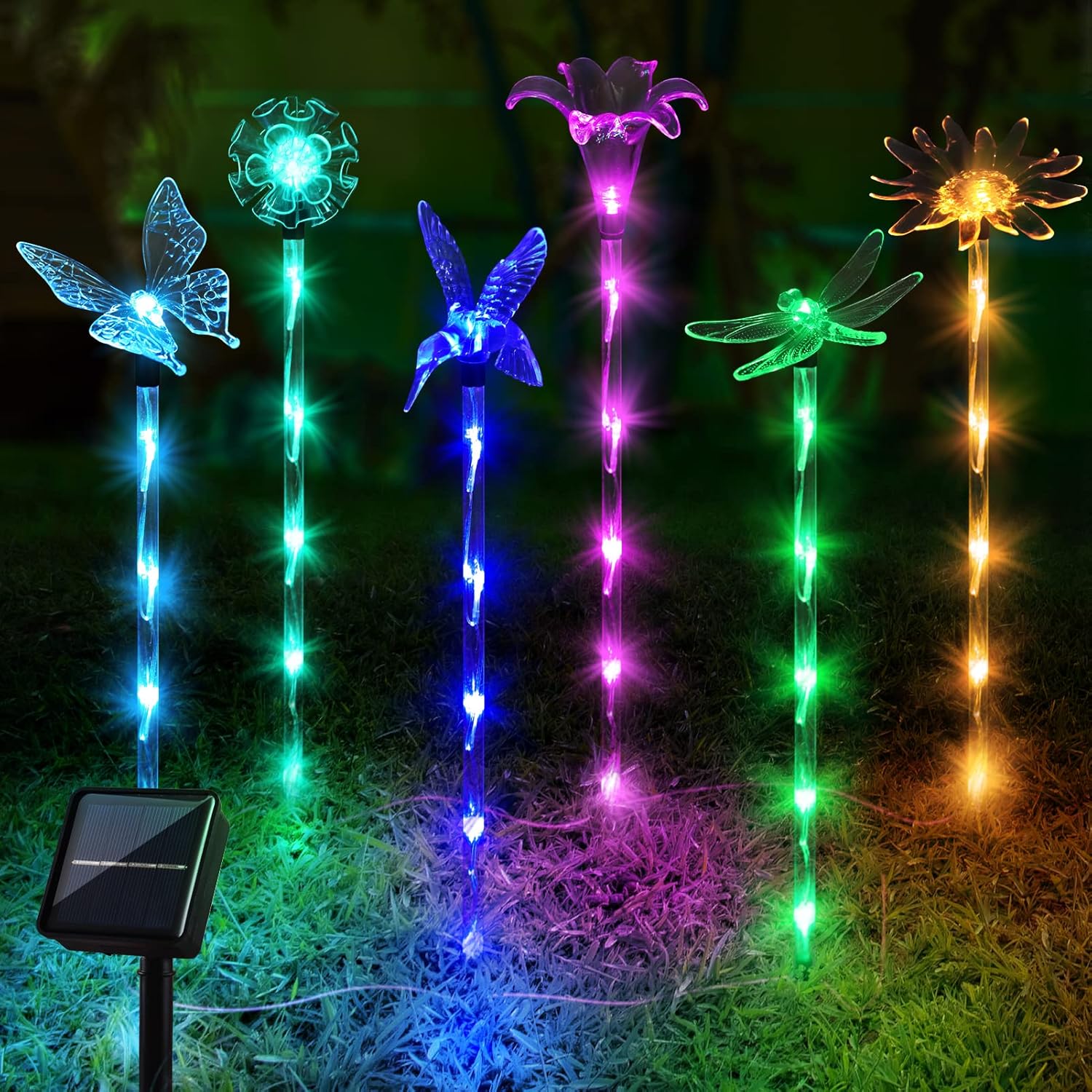 Set of 6 Arcylic Solar Lights for Outside, Garden Decorations Powered Pathway Outdoor Waterproof Ornaments Yard, Patio Plant Pot, Flower Bed, Home Decoration (8 Modes)