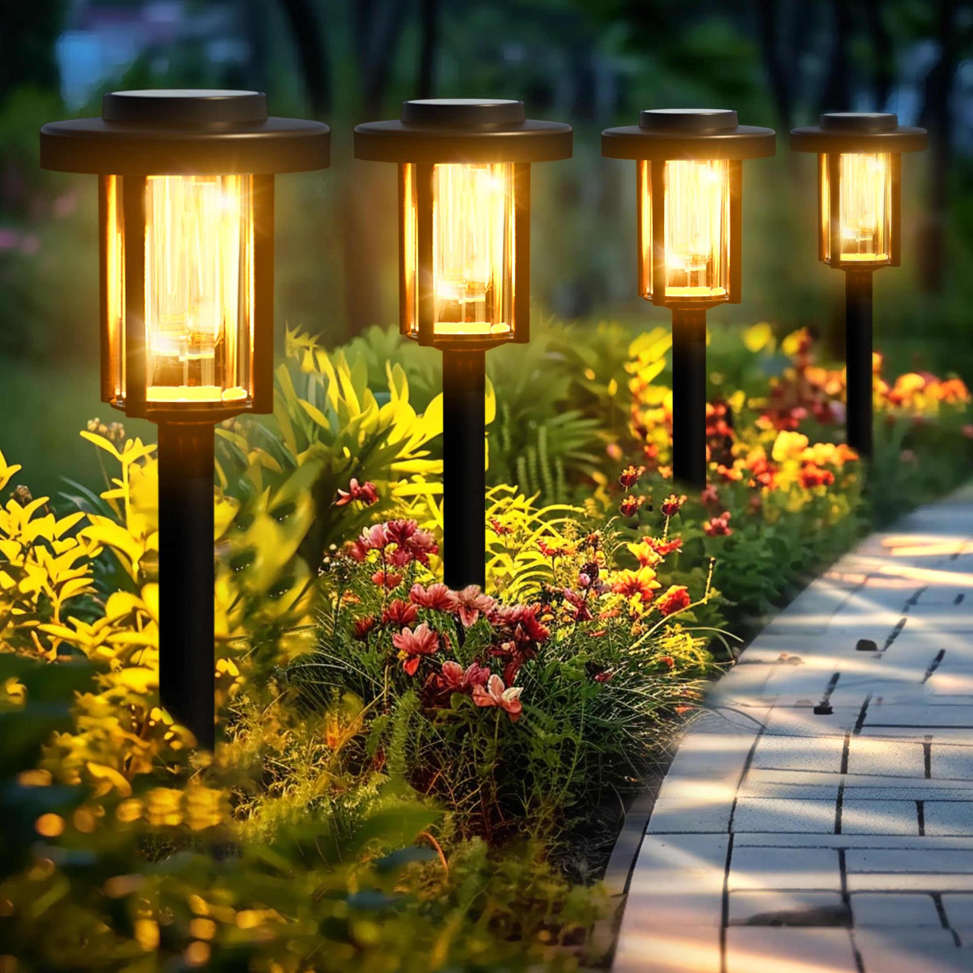 Solar Pathway Lights, 8 Pack Garden Solar Outdoor Lights, IP65 Waterproof Landscape Lighting for Yard and Walkway, Solar Powered Garden Decor for Outside Patio Porch, Warm White