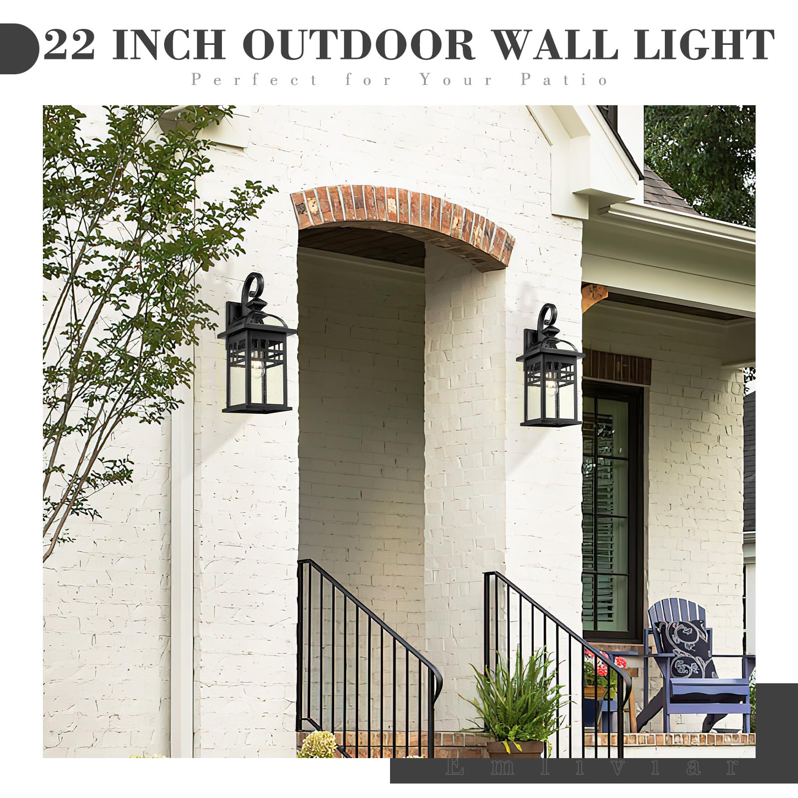 20 Inch Outdoor Pendant Light for Porch, Outdoor Chandelier for Porch, Die-Cast Aluminum with Seeded Glass, Black Finish, DE281H-M BK