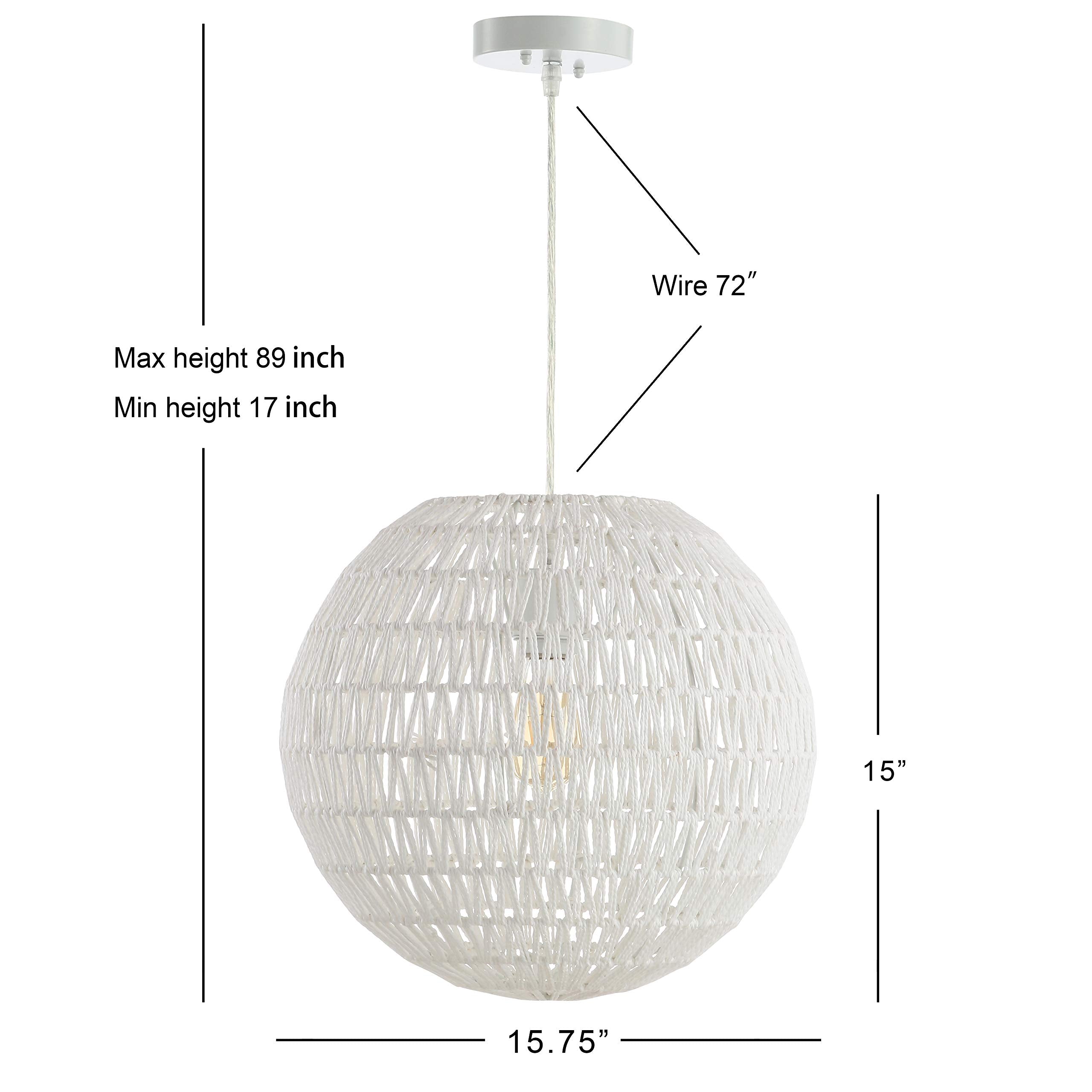 15.7" Woven Rattan Orb LED Pendant Minimalist Modern Contemporary Transitional Bohemian Modern Dimmable Adjustable Dining Room Living Room Kitchen Foyer Bedroom Hallway, White