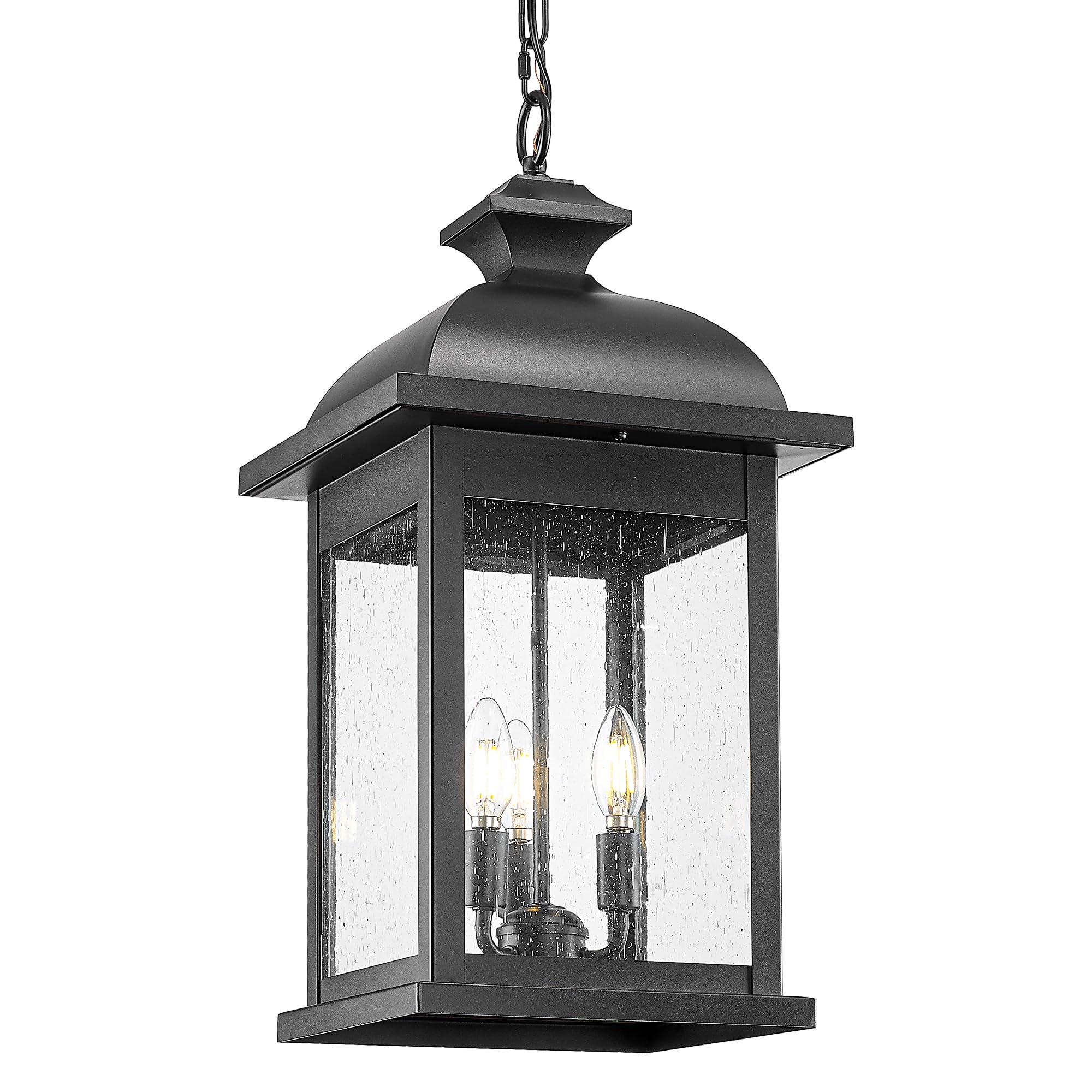 Outdoor Pendant Lights, Farmhouse Exterior Hanging Light Fixture, Outdoor Hanging Light Fixture with Adjustable Chain, Anti-Rust Black Frame with Clear Glass, 4FD66H BK