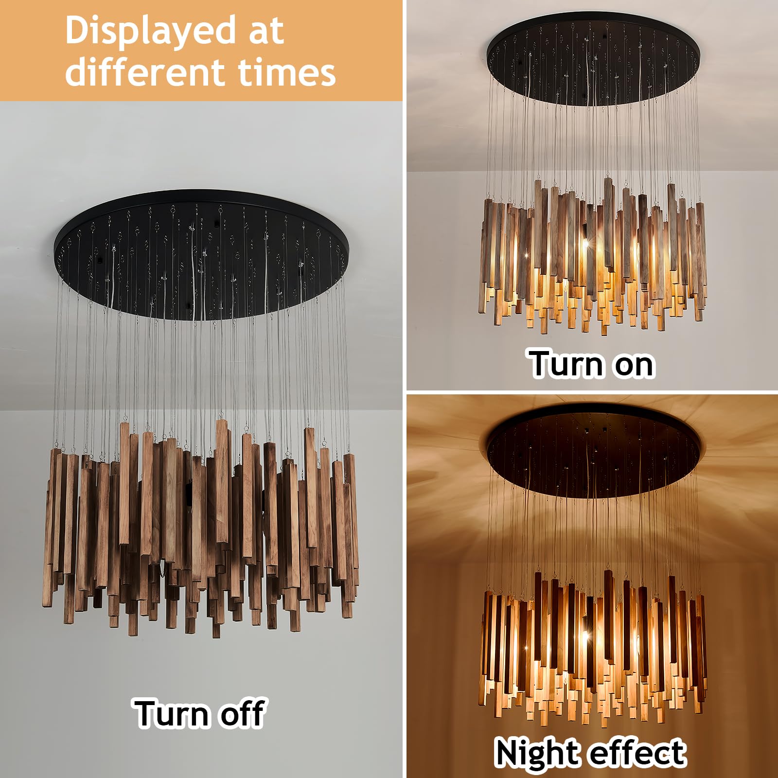 8 Light Farmhouse Wood High Ceiling Chandelier RusticLarge Ceiling Light Fixture Adjustable Hanging Pendat Light for Dining Room Living Room Foyer Staircases Kitchen Island.