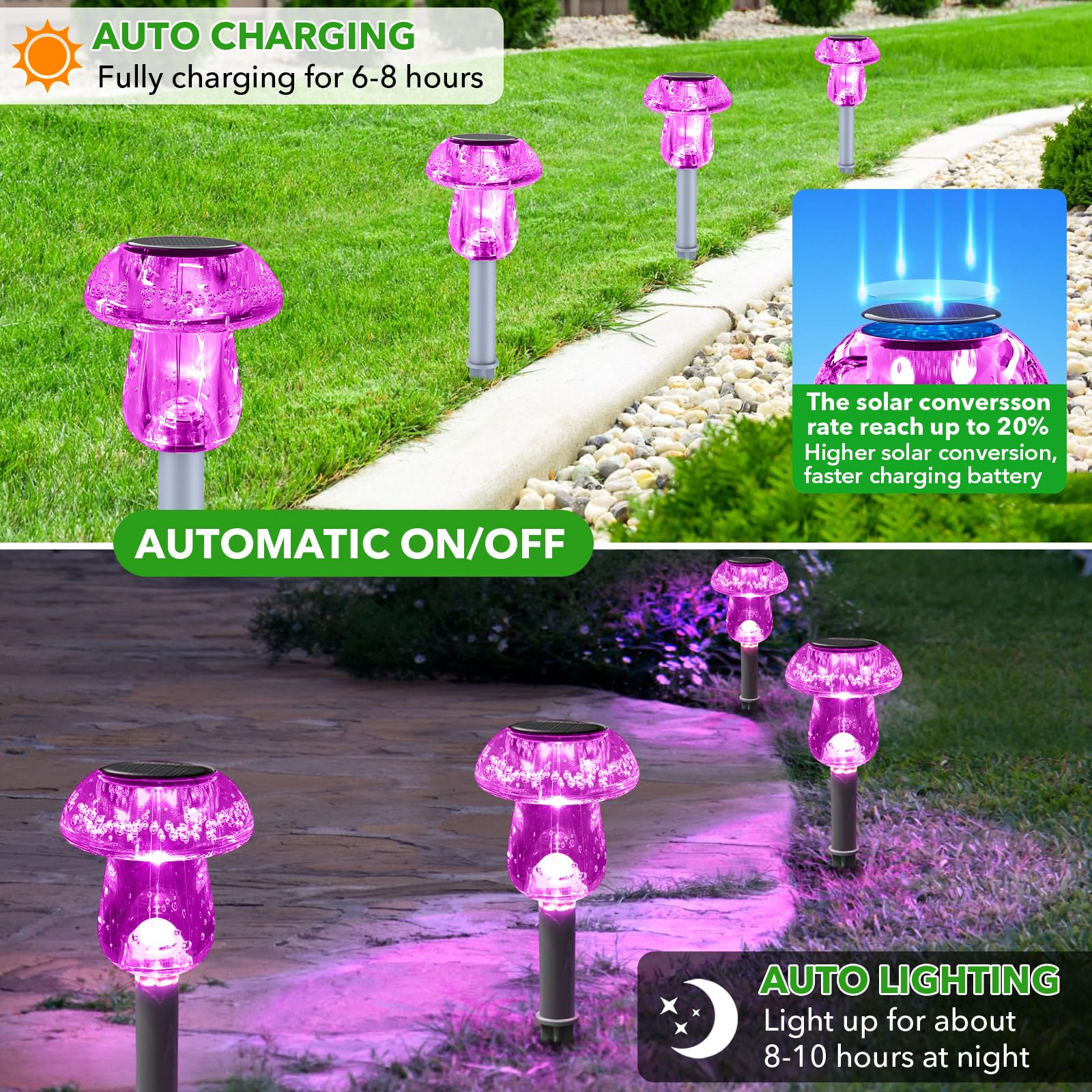 Solar Lights Outdoor, 8 Pack Solar Pathway Lights Outdoor, Solar Powered LED Mushroom Solar Garden Lights, Outdoor Solar Lights for Yard, Landscape, Path, Patio, Outside,Driveway,Backyard (Warm White)