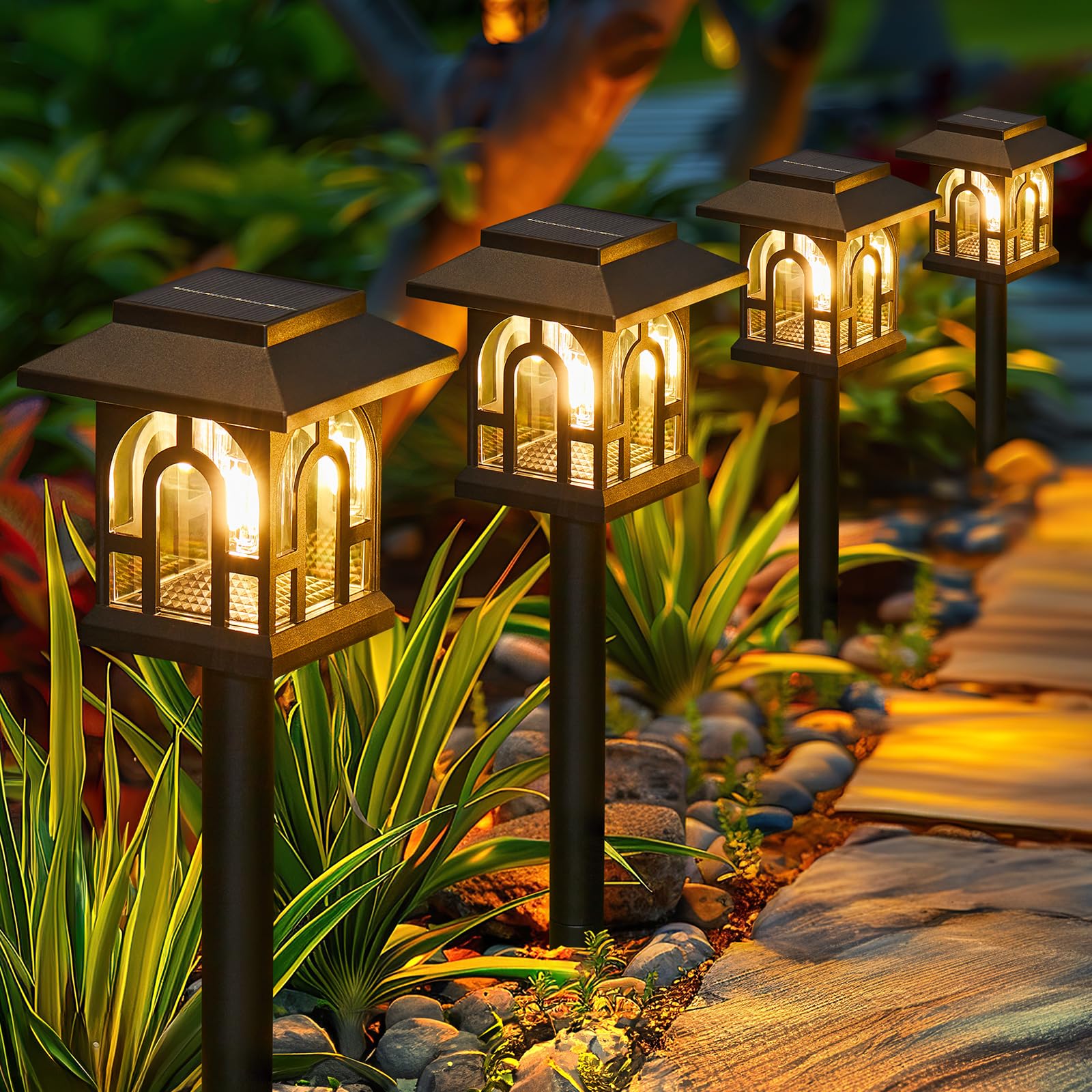 Solar Pathway Lights Outdoor, 10 Pack Retro Solar Landscape Path Yard Lights, Auto On/Off Solar Powered Outdoor Lights, Outdoor Solar Garden Lights for Outside Yard Lawn Patio Walkway Driveway