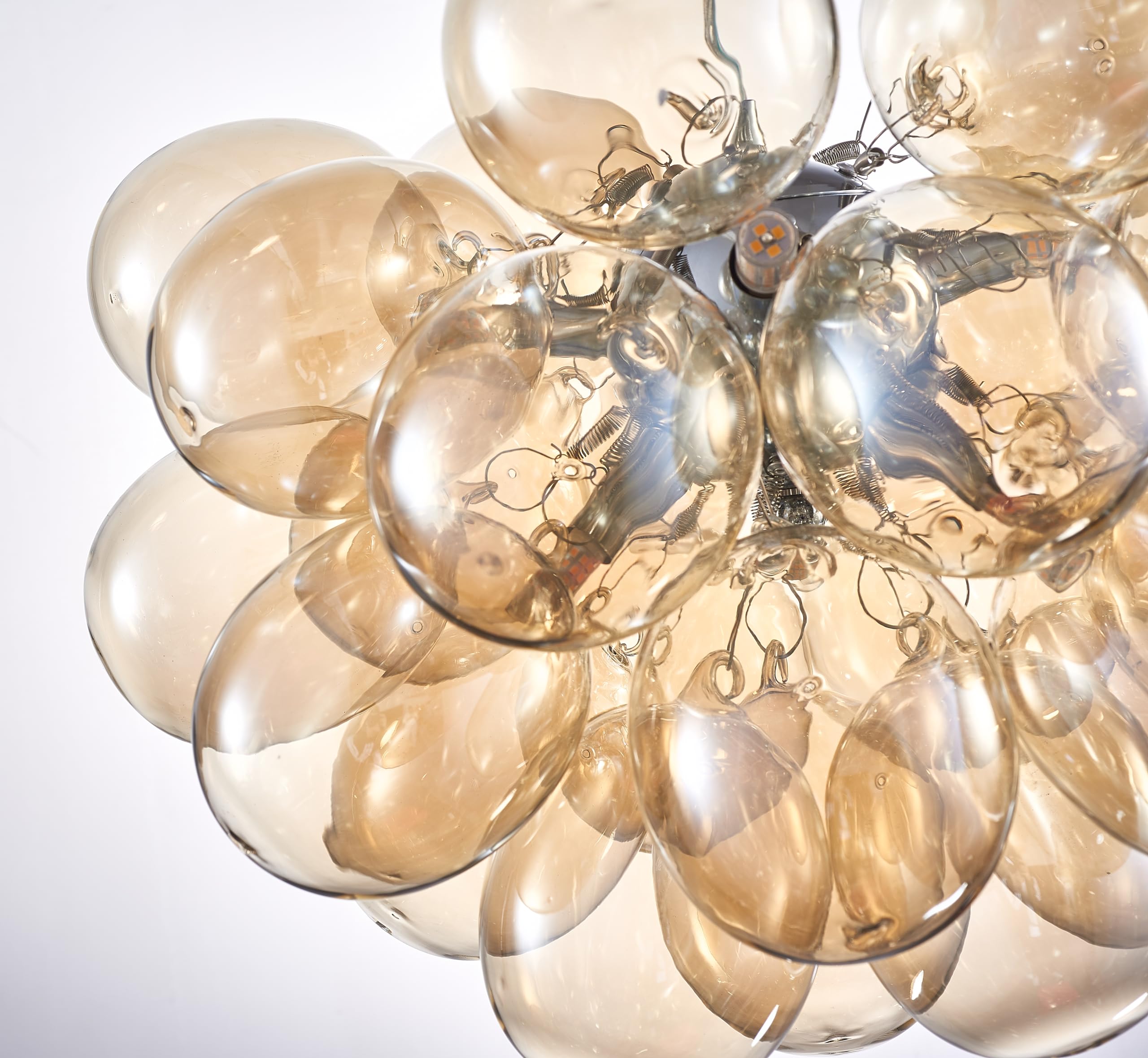 Semi Flush Mount Ceiling Bubble Ball Chandelier Lighting Dia 20 Inch Gold Clear Ribbed Blown Glass Chandeliers Ceiling Medallions Light Fixtures for Bedroom, Living Room, Entry, Bathroom