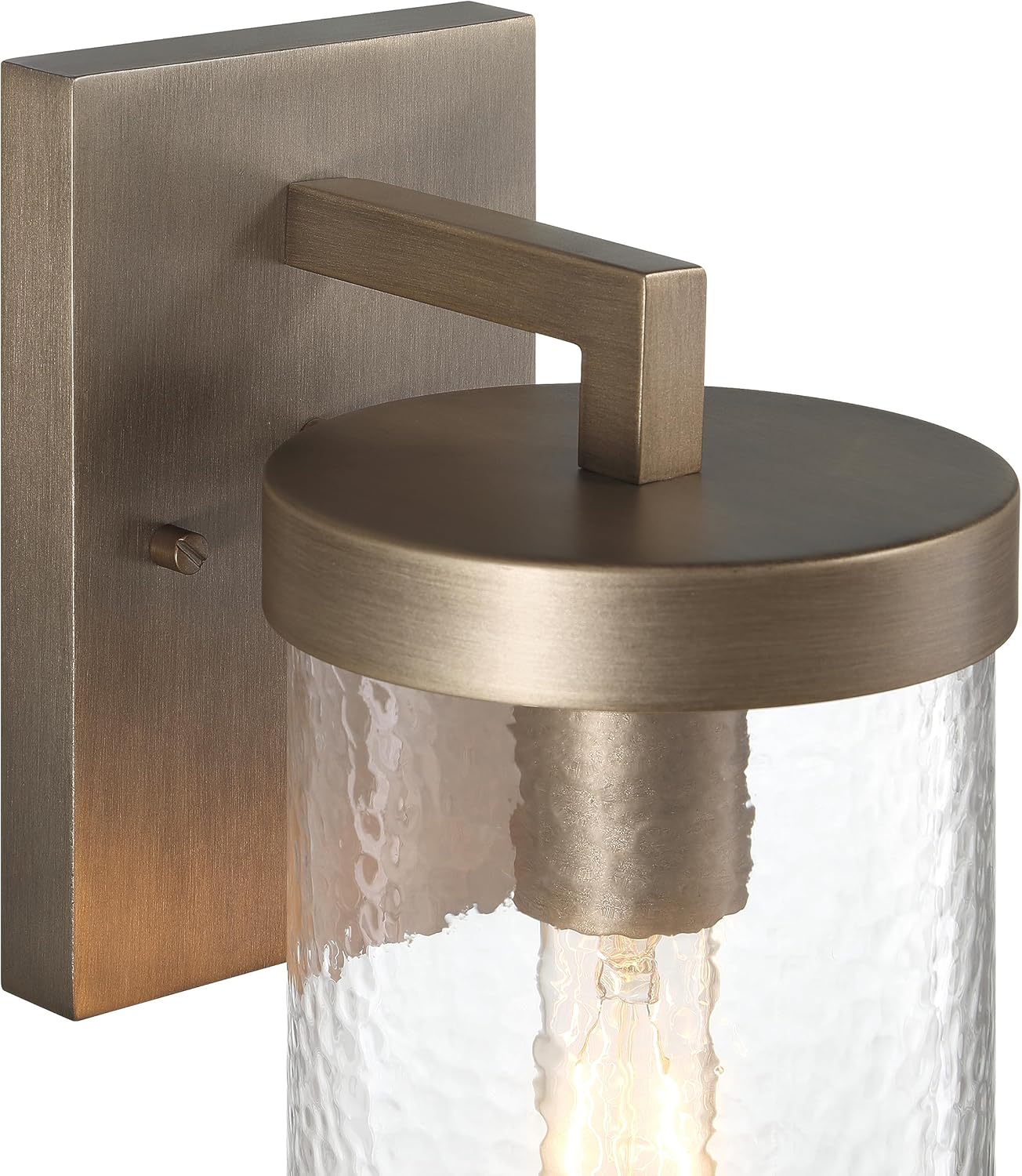 Modern Minimalist Cylindrical Textured Water Glass and Metal Wall Mounted Outdoor Light, Tuscan Gold