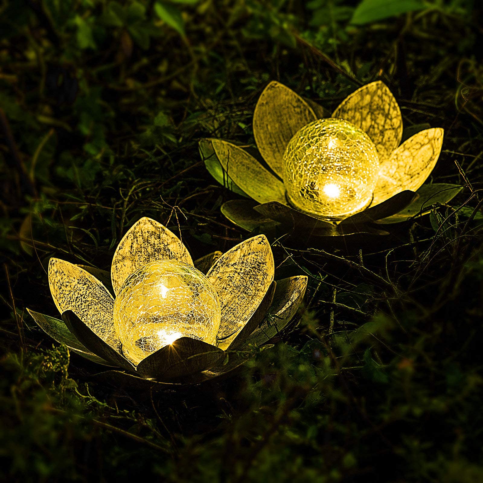 Solar Light Outdoor Waterproof Garden Light Metal Glass Decorative LED Lotus Flower Table Lamp