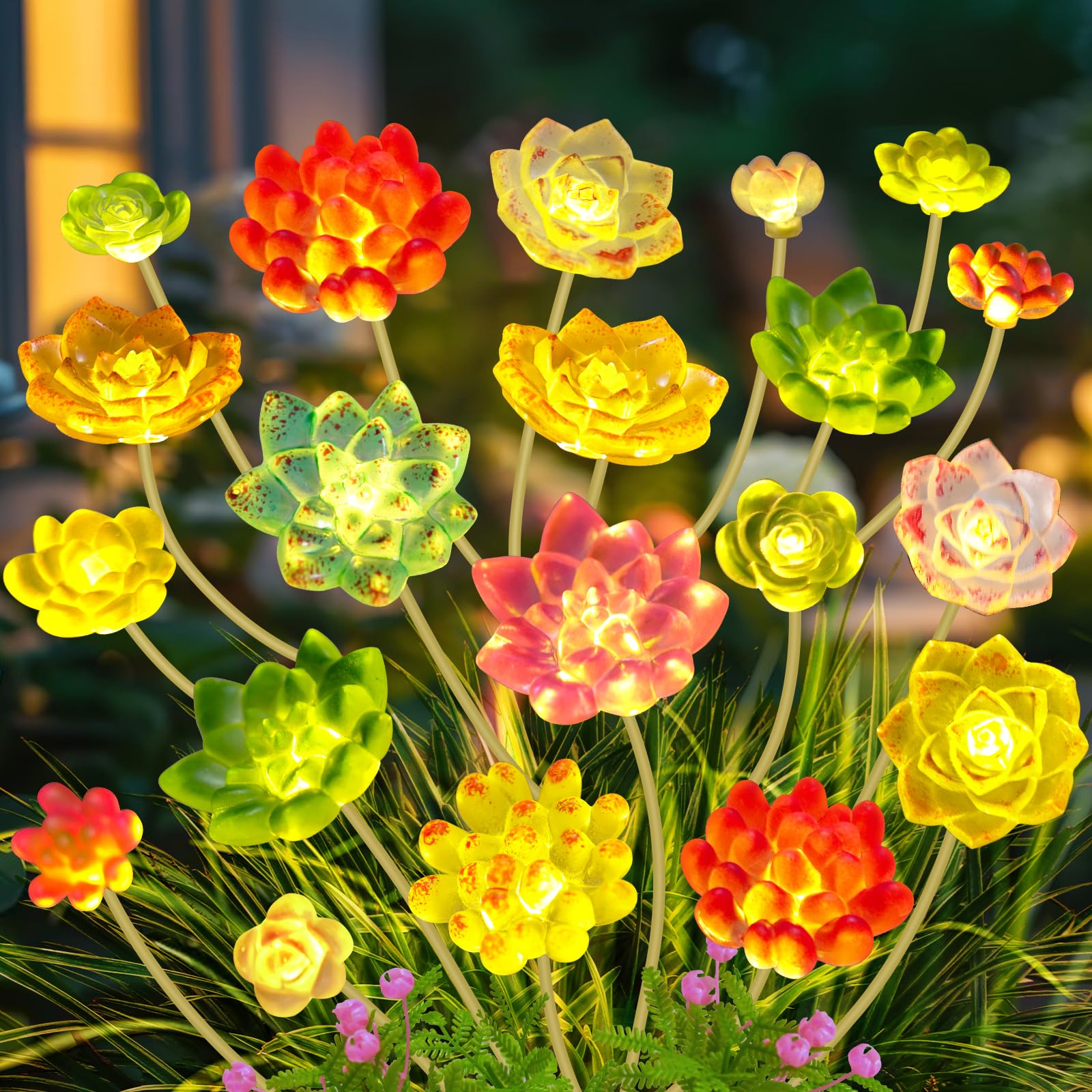 Solar Succulent Plant Lights - New Outdoor Waterproof Decorative Stake Lighting for Garden, Lawn, Patio & Balcony, Thoughtful Gift for Garden Lovers Housewarming Gift