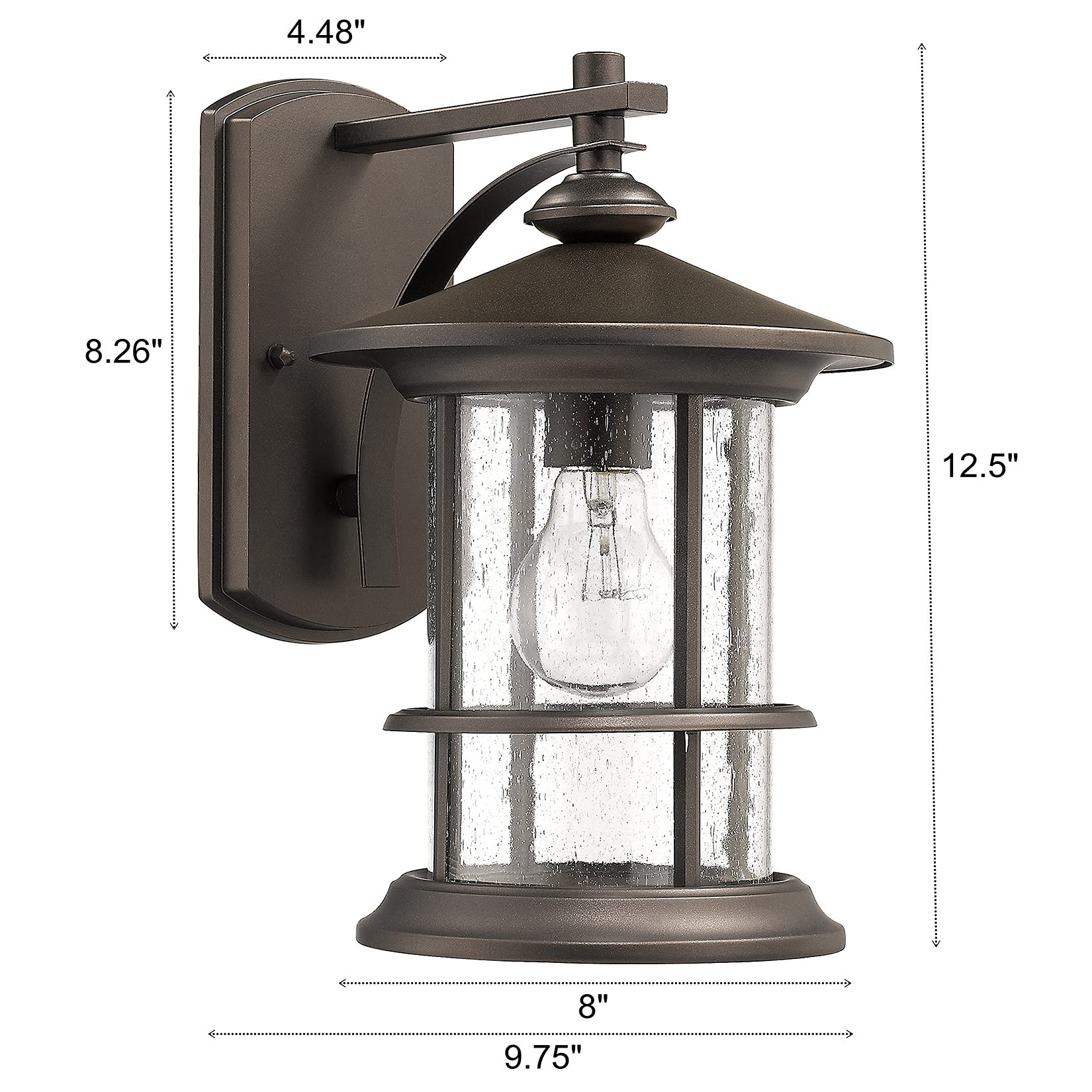 Oil Rubbed Bronze Outdoor Light Sconces Wall Mount, Clear Seedy Glass Large Exterior Porch Wall Lantern, 12.5" Outside Lights for House, Front Porch, Patio, Backyard