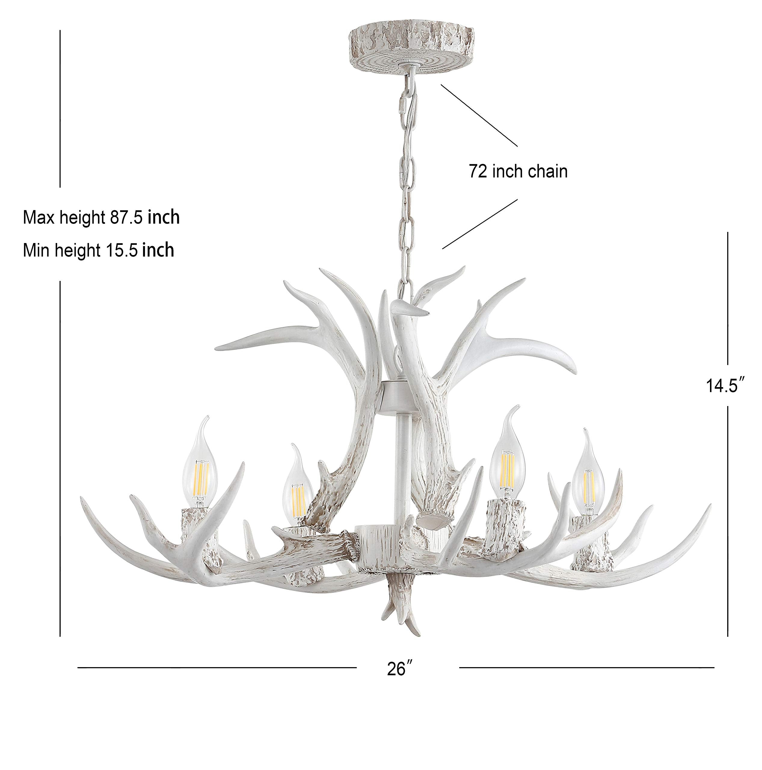 30" Adjustable Resin Antler 5-Light LED Chandelier, Glam, Rustic,Cottage,Transitional, Dimmable Dining Room, Living Room, Kitchen, Foyer, Bedroom, White