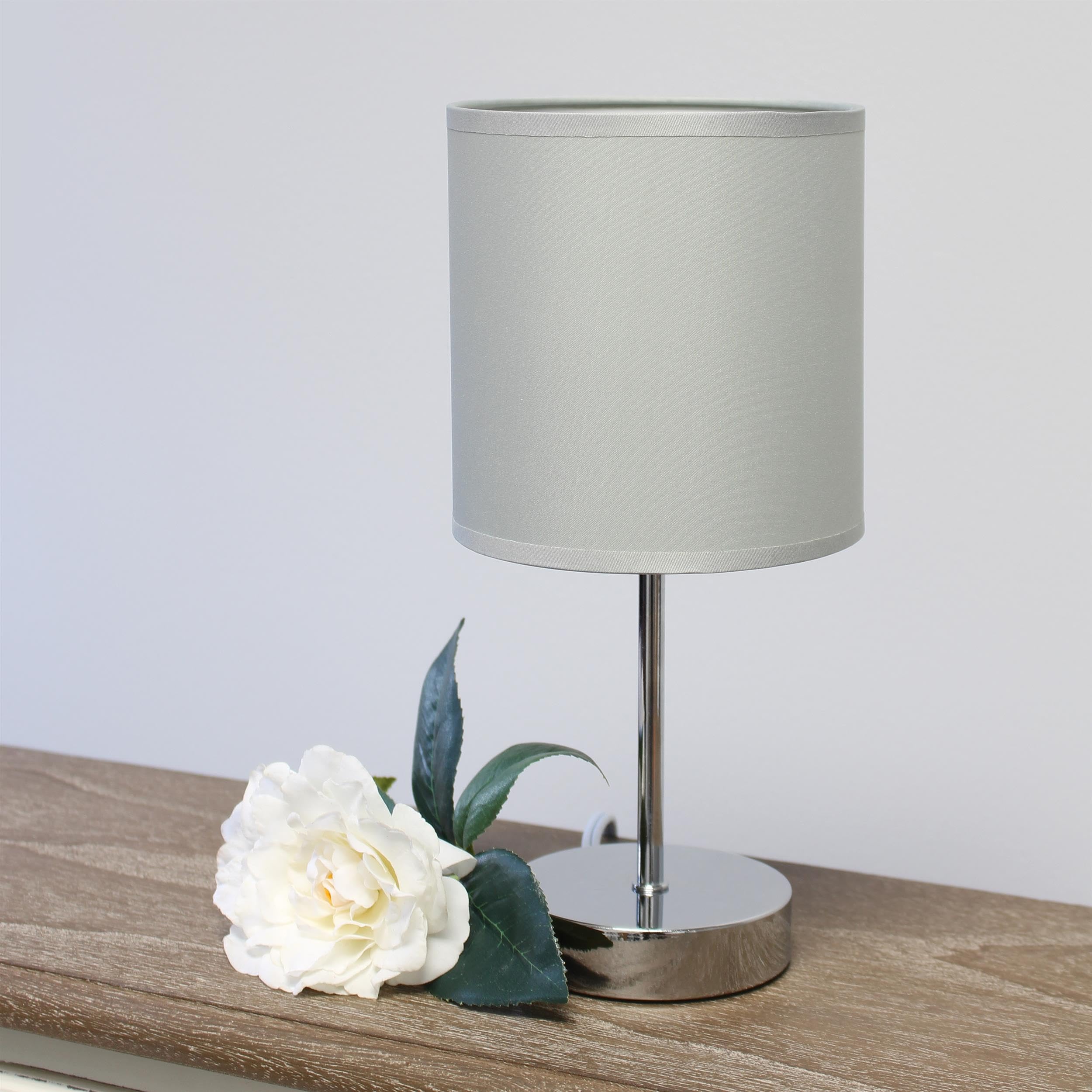 Chrome Mini Basic Table Lamp with Fabric Shade, White