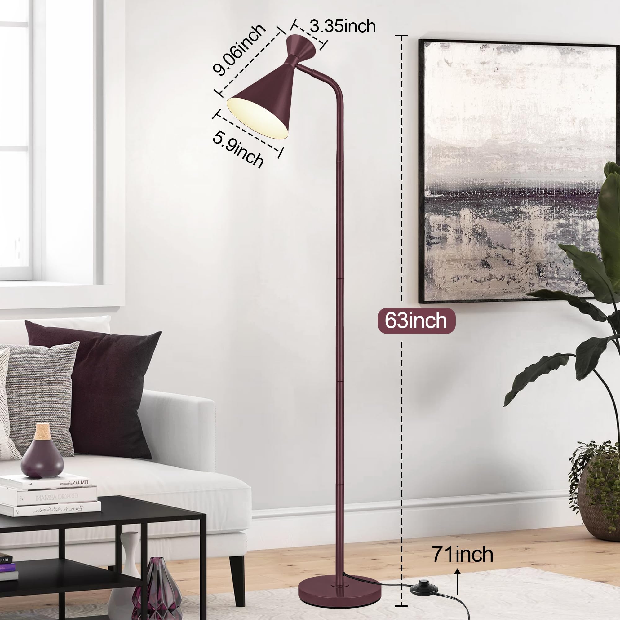 PARTPHONER Floor Lamp for Living Room, Modern Adjustable Metal Heads Standing Lamps, Simple Design Black Floor Lamp with Foot Switch for Bedroom, Office, Kids Room, Reading, Working(Bulb Not Included)